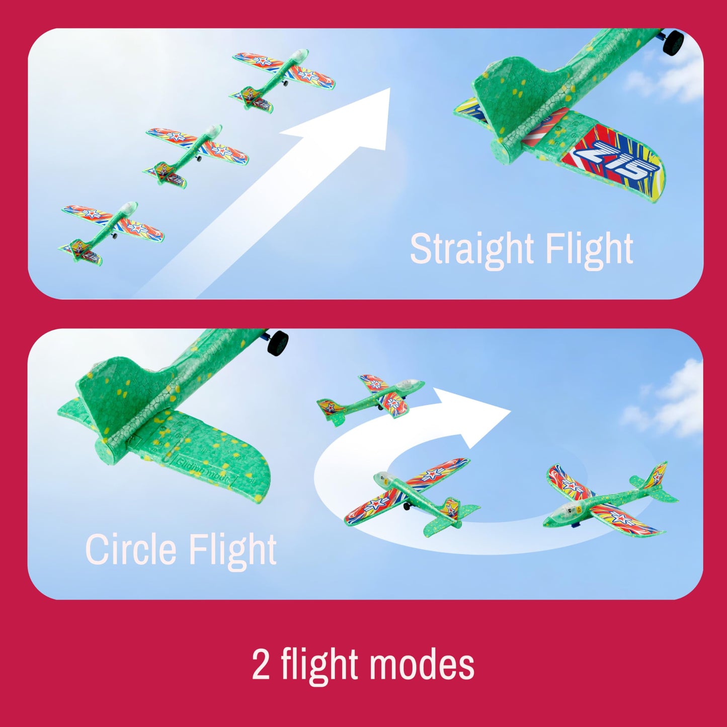 JOYIN 2 Pack LED Foam Glider Airplane Launcher Set, 6 Light-Up Flying Planes with 2 Handheld Launchers, Long Distance Outdoor Flying Game for Teens & Adults (14+)