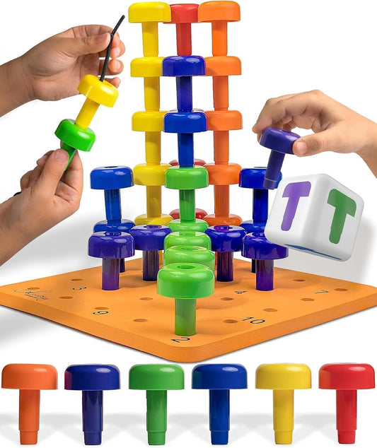 Skoolzy Peg Board Set - Montessori Toys for 2 Year Old - 33 Pc Peg Board for Kids - Occupational Therapy Toys with Pegs, Dice, Lacing String & Storage Bag - Montessori Toys for 2+ Year Old