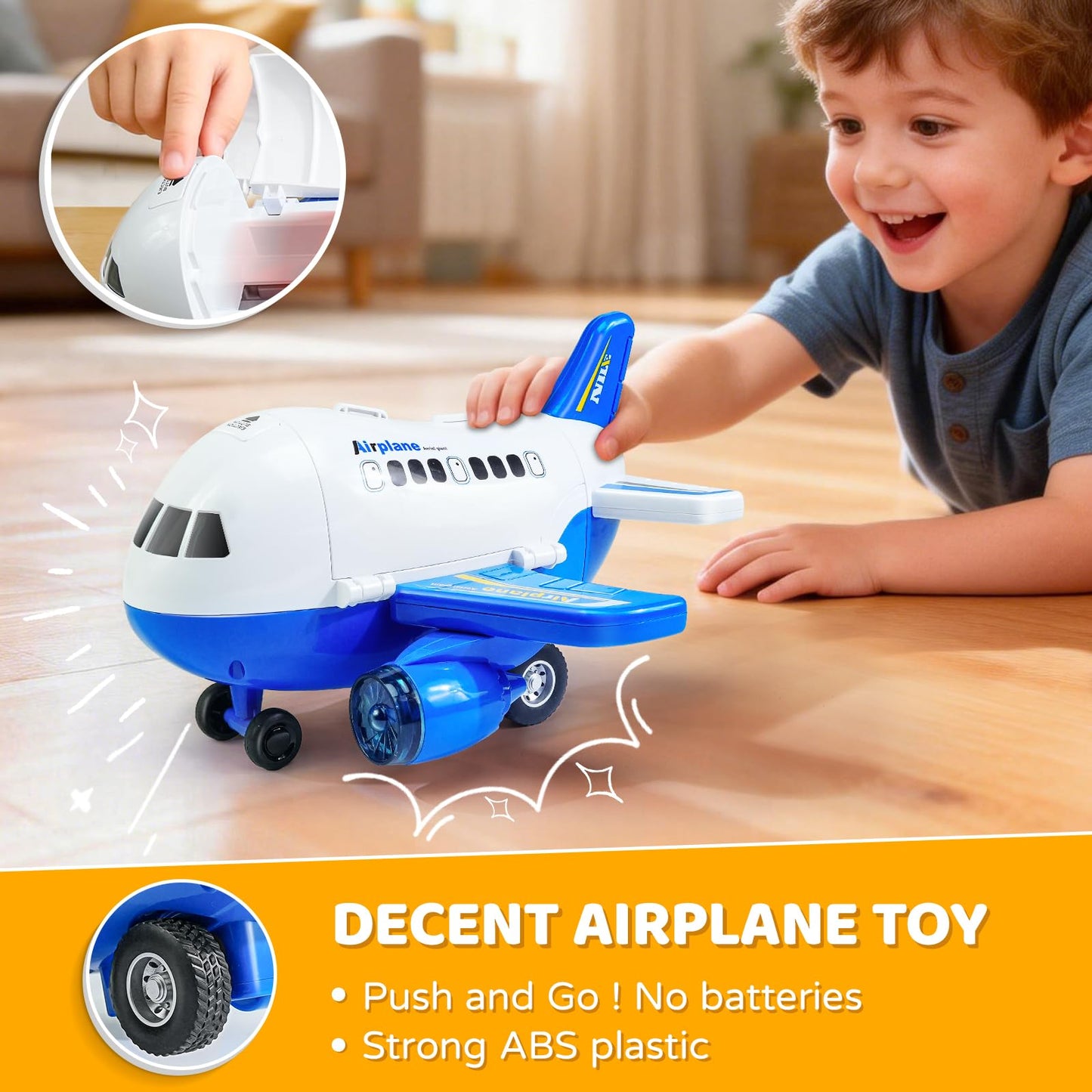 Beestech Airplane Toys with Runway and Car, Friction Powered Launcher Plane Toys for Boys Girls Kids Toddlers 3 4 5 6 Year Olds, Birthday Gifts (Blue)