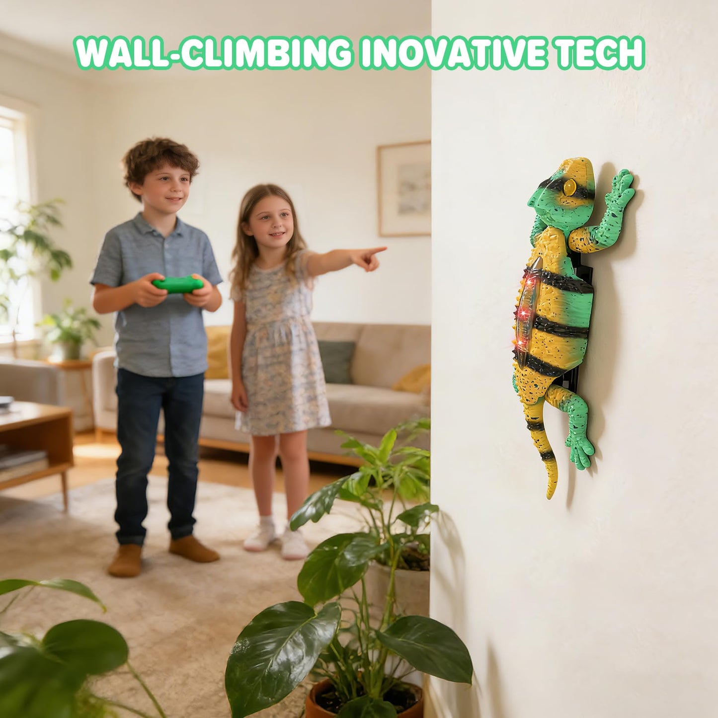 JESKH RC Wall Crawler Gecko, Remote Control Electric Lizard, Crawler Gecko with Glowing LED Light, Wall Climbing RC Robot Kids Toys for Boys & Girls Ages 3+ Years Up
