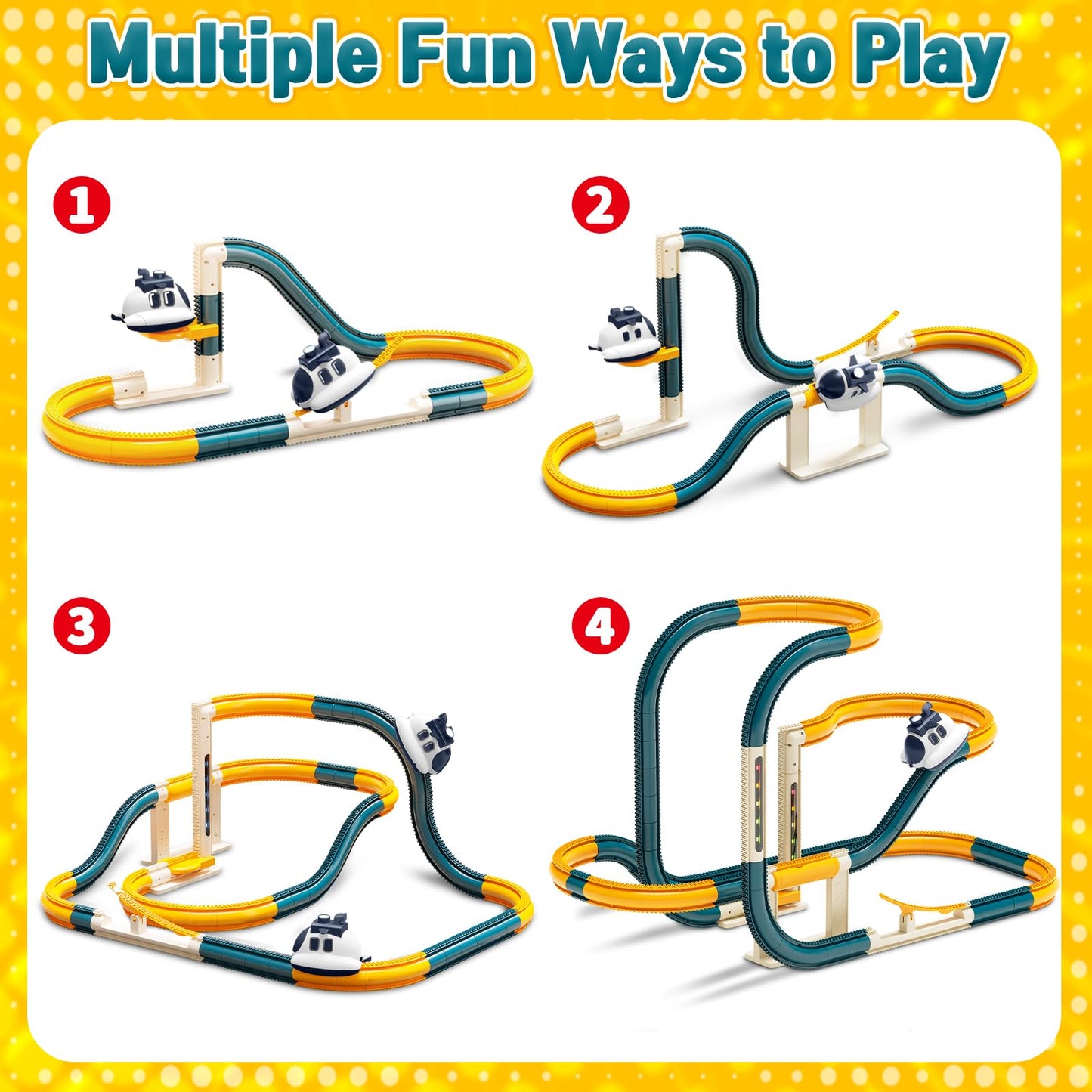 Infowush Electric Race Track Car Toy, DIY Flexible Steam Aircraft Track for Toddlers with Smokes & Lights, Kids Train Set Toys for 3 4 5 6 7 8 Year Old Boys Girls Christmas Birthday Party Gift, Large