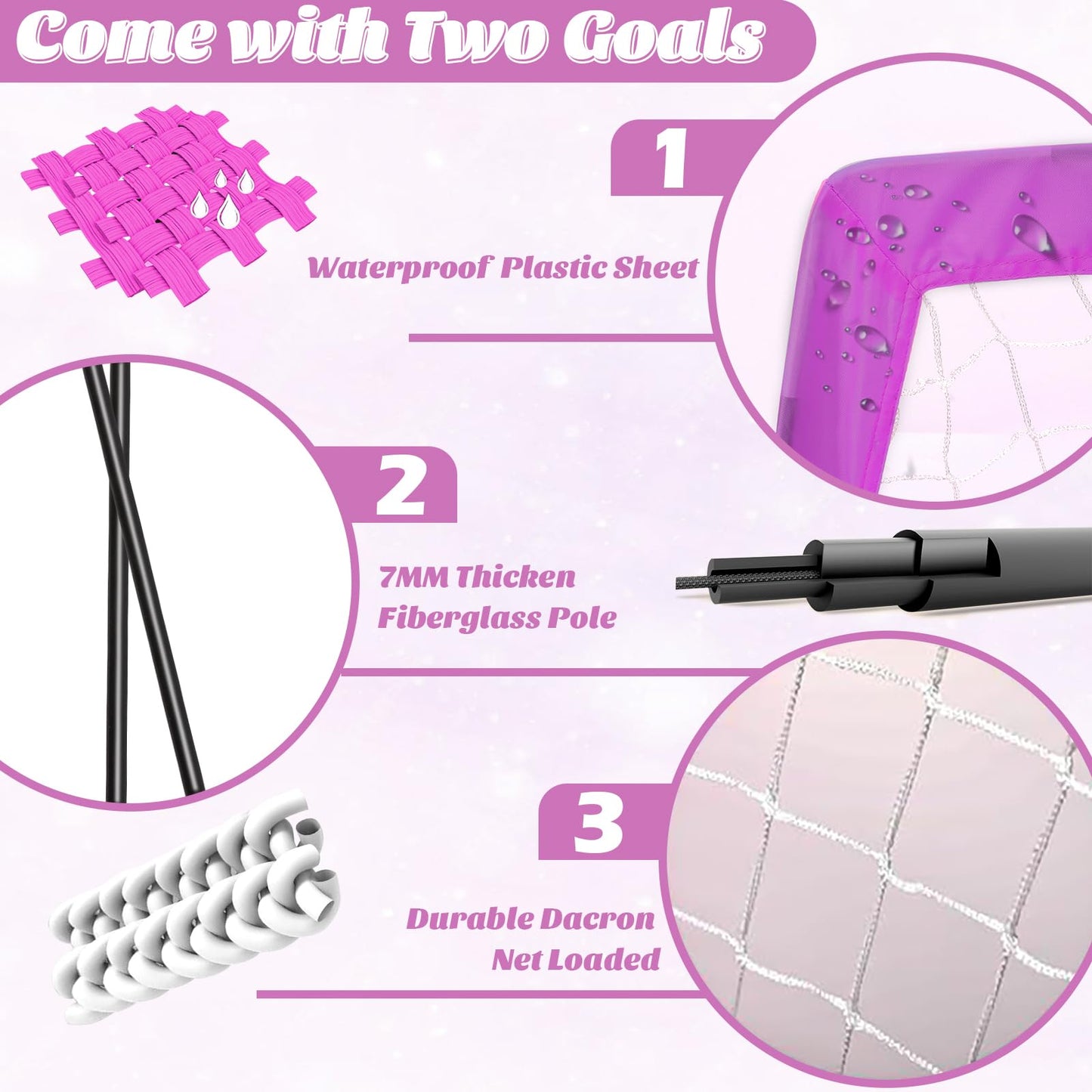 2 Pcs Purple Mini Soccer Goals Set 2x1.5x1.5ft Indoor Soccer Nets for Kids with Size 2 Toddler Soccer Ball Foldable Net Toy with Pump for Children Boys Girls Backyard (Purple)