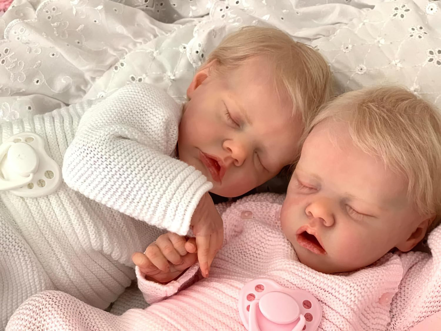 Ardol 18 Inch Realistic Reborn Baby Doll Twins - Lifelike Reborn Full Body Vinyl Boy & Girl Set with Golden Hair Sleeping Cuddly Doll Collectible Gift Set