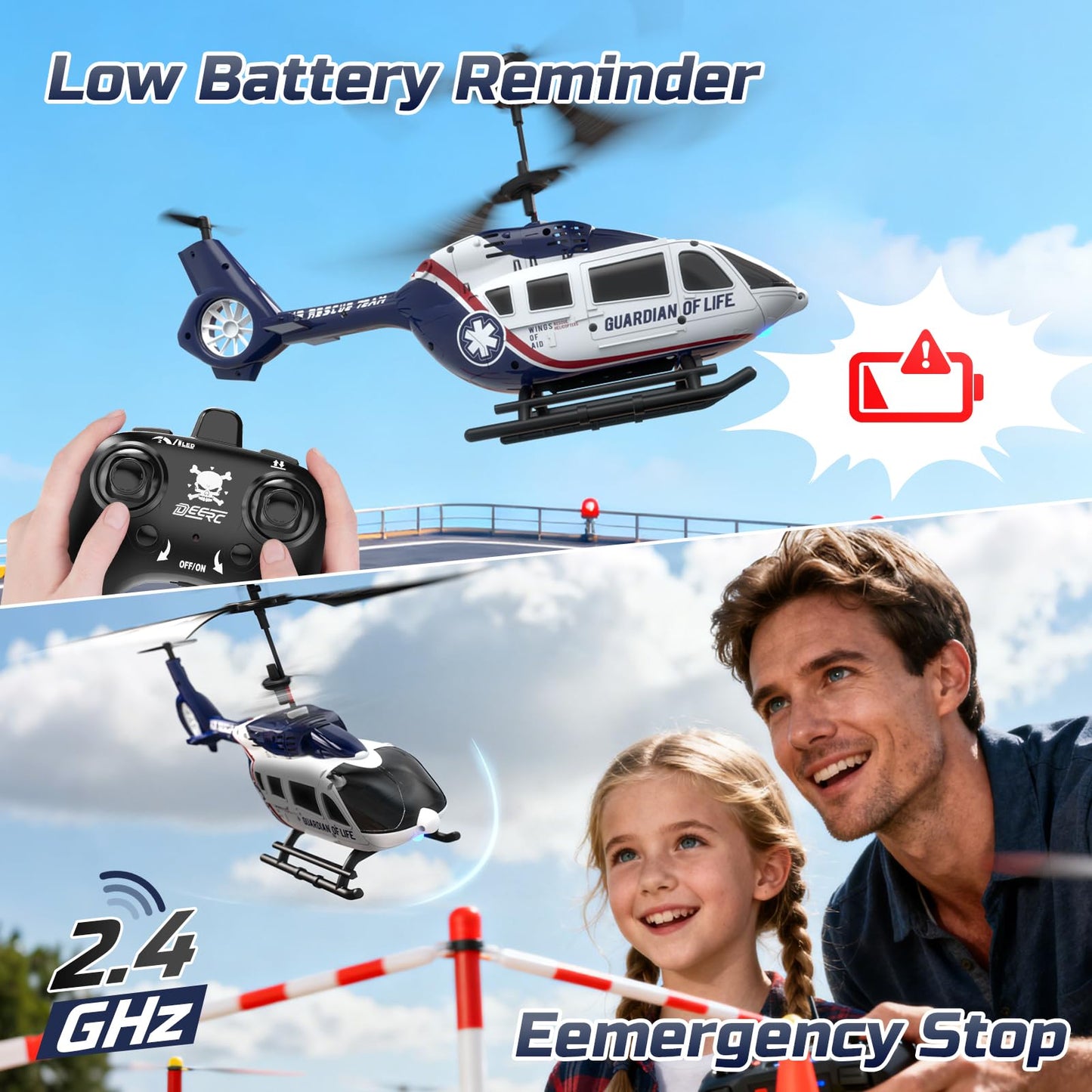 DEERC RC Helicopter,Rescue Remote Control Helicopter for Kids & Adults,Toys Helicopter with Altitude Hold, One Key take Off/Landing, LED Light, Low Battery Reminder, Gift for Boys Ages 8-12