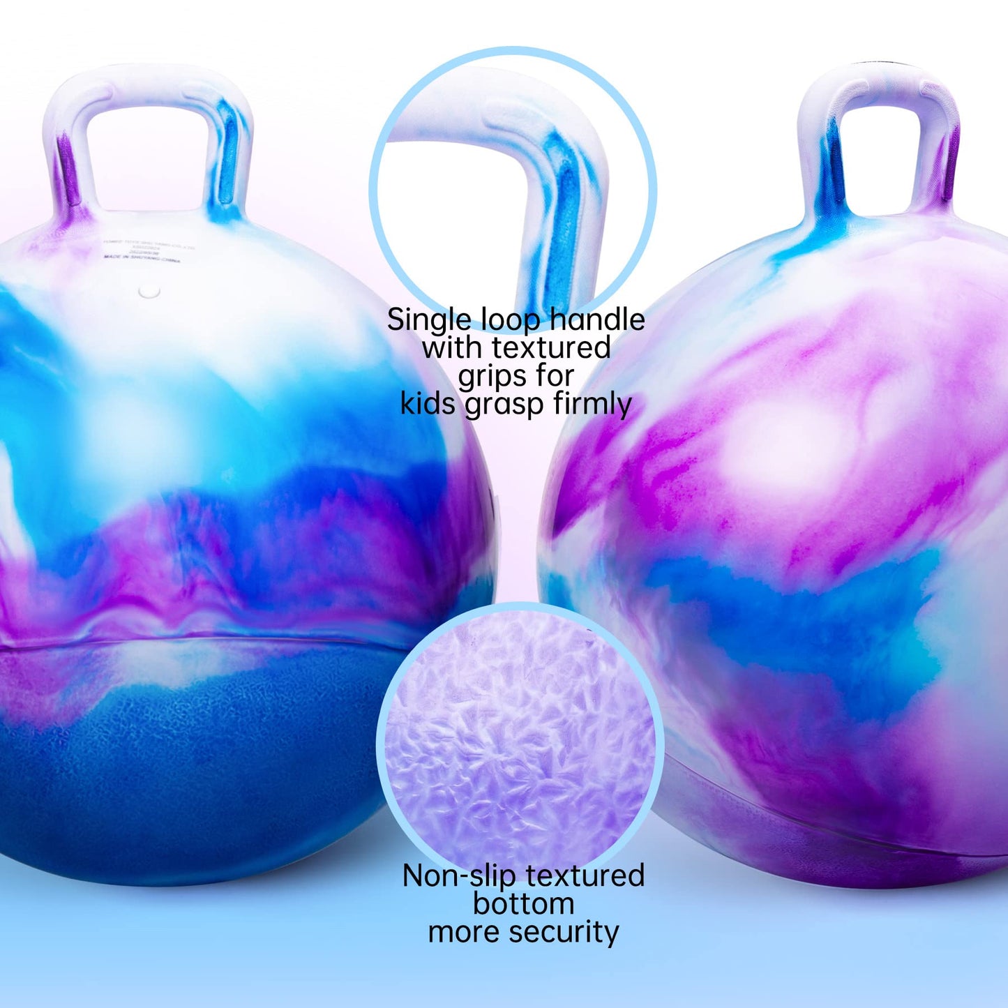 ZOOJOY Hopper Ball, Hopping Toys for Kids, 22 inch Bouncy Ball with Handle for Boys Girls Aged 10+, Inflatable Clouds Bounce Hopper Toy with Pump