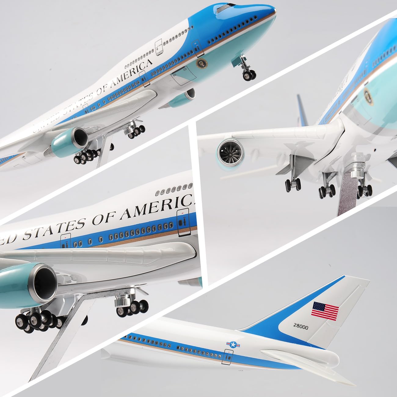 1/150 Scale Diecast Boeing 747 Airplane - US Airlines Air Force Model with Landing Gear, Voice Control, Cabin Light