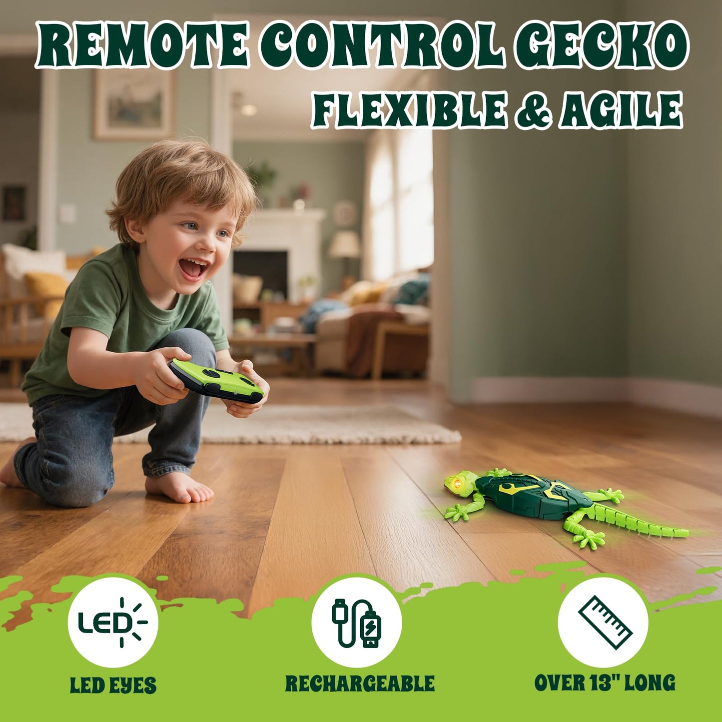 HYES Wall Crawler Gecko, Remote Control Robot Toys, Rechargeable RC Animals Toy, Realistic Wall Crawling Halloween Birthday Gifts for Boys Girls Ages 4-8 6-8