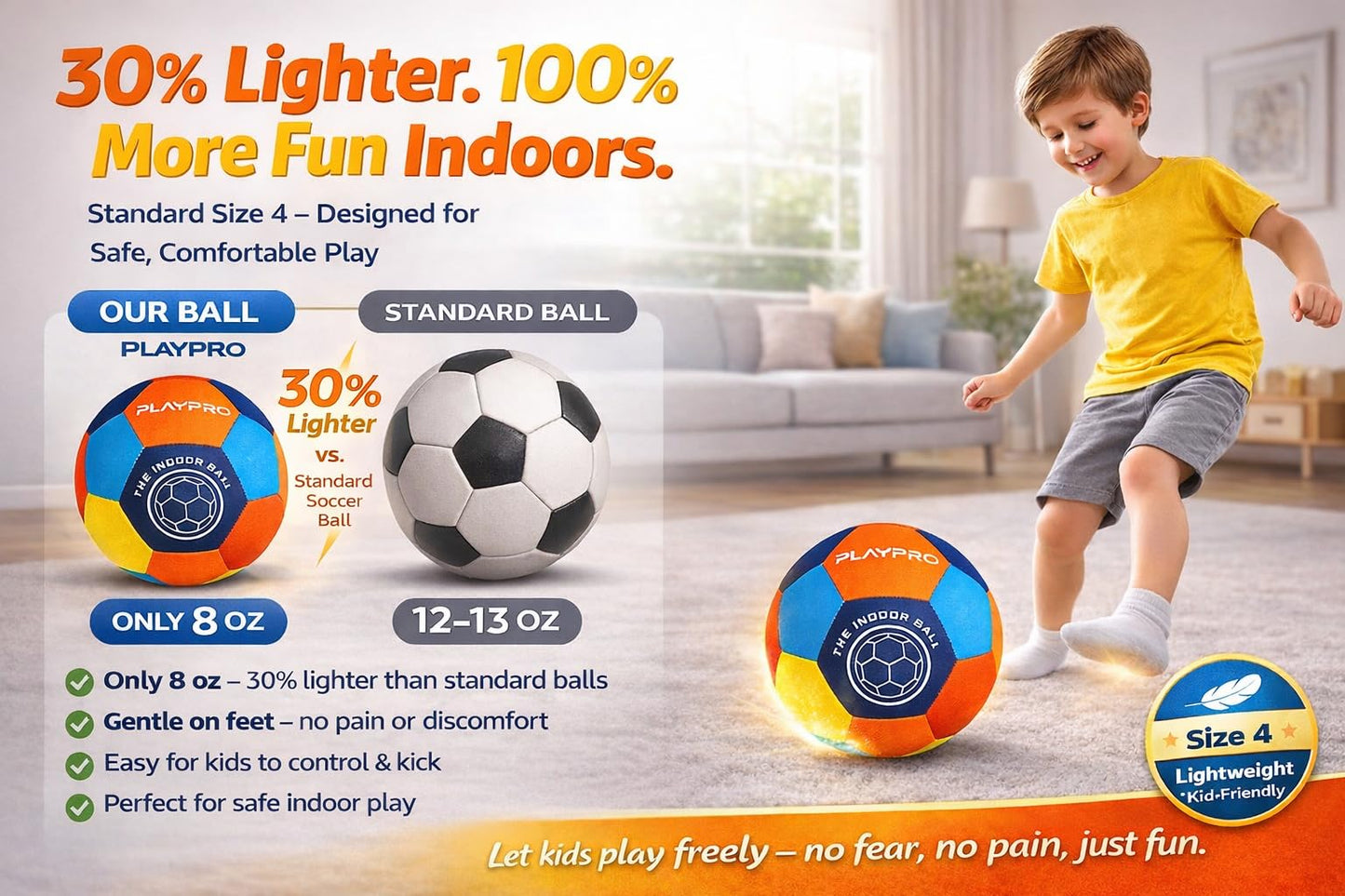 PLAYPRO Indoor House Training Soccer Ball, Size 4 (Blue, 4)