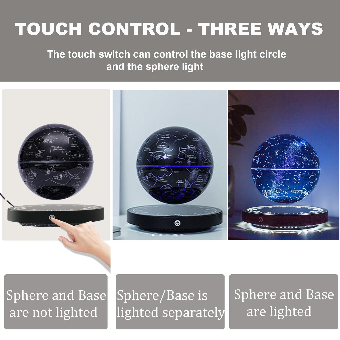 WUPYI Levitating Globe Magnetic Floating Globe Night Light Constellation Ball with LED Light Display Cool Tech Children Educational Gift Home Office Desk Decor (Black-Clock Base)