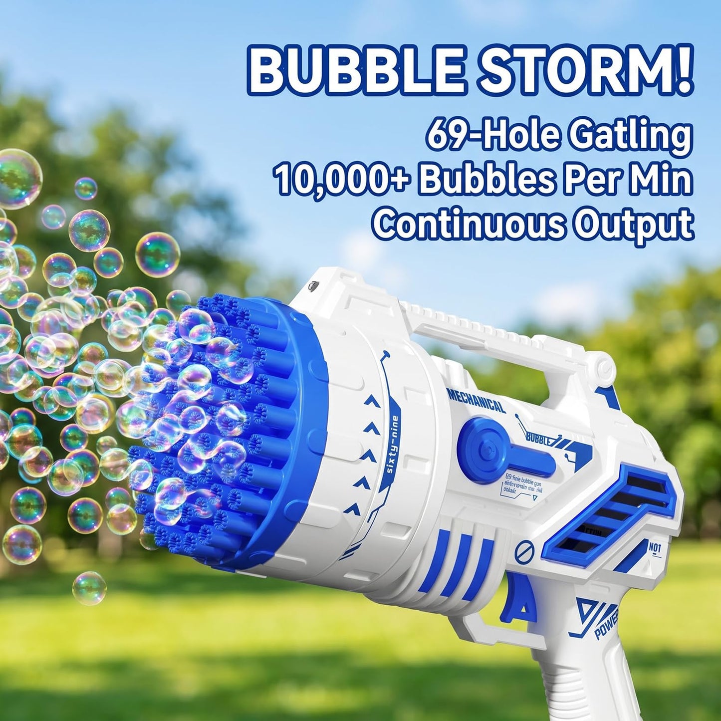 Bubble Gun for Kids, 69-Hole Bubble Machine with LED Lights, 69 Hole Bubble Blaster Blower, for Ages 3+, Summer, Birthday, Party Wedding Outdoor (Blue)