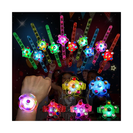 SCIONE 24 Pack LED Light Up Fidget Spinner Bracelets, Glow in The Dark Party Favors for Kids 4-8 8-12, Treasure Box Toys, Birthday Gifts, Carnival Prizes, Goodie Bags Stuffers