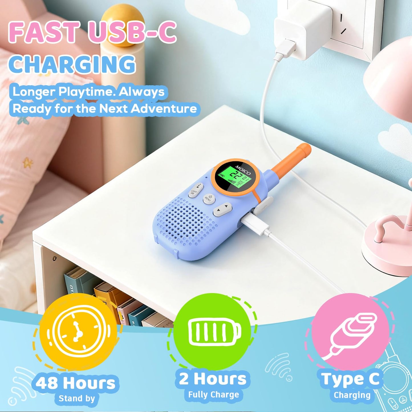 MOICO Toys for 3-12 Year Old Boys Girls,Rechargeable Long Range Walkie Talkies for Kids with 22 Channels,3 4 5 6 7 8 Year Old Kids Gift, Perfect for Outdoor Camping,Hiking,Christmas and Birthday