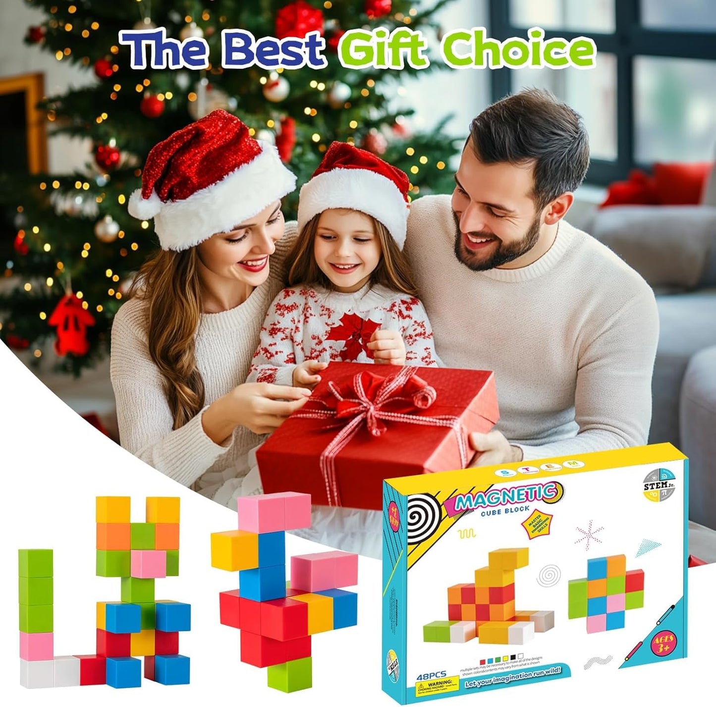 Hisine Magnetic Blocks, 24 PCS 1.18 inch Magnetic Building Blocks for Toddlers 3 4 5 6 7 8 Years Old Boys Girls Magnet Cube Toys for Sensory STEM Education Gifts for Kids Ages 3+(ESP. 3-8) (48)
