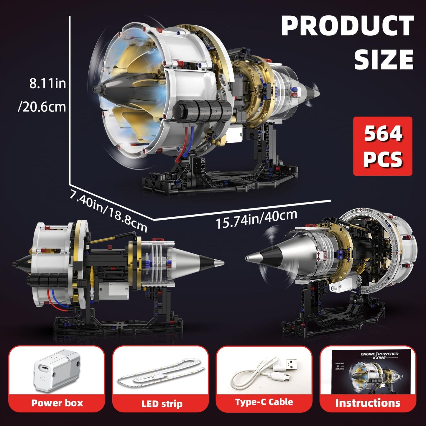 Suplanet Aircraft Engine Toys Building Sets,Turbofan Engine Model that Run with Motor and Lights,Mechanical Science Education STEM DIY Project Building Kit for Adults and Kids Aged 8-14 (564 pcs)