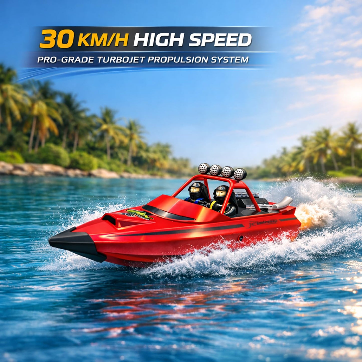 CLORPTYSL Fast RC Speed Boat, 30Kph Jet Racing Boat with Powerful Jet Propulsion for Adult & Children, 2 * 1500mAh Batteries Electric Remote Control Small Water Boat for Pool, Lake, River (Green)