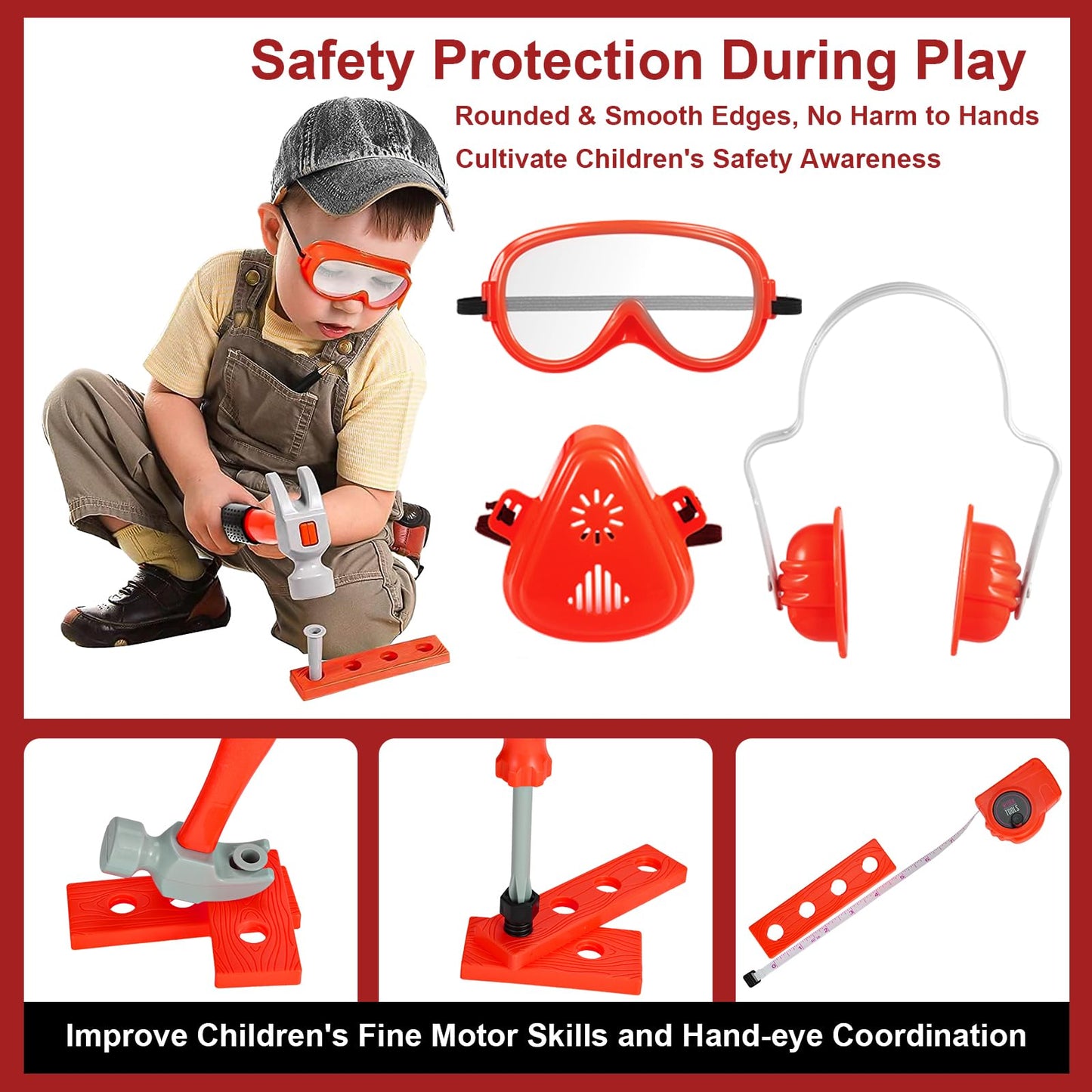 Vextronic Kids Tool Set 36 PCS with Toy Chainsaw Electronic Toy Drill with Sound and Light, Pretend Play Kids Tool Box Construction Toy, Great Toy Tool Set for Toddlers Boys Girls Ages 3+