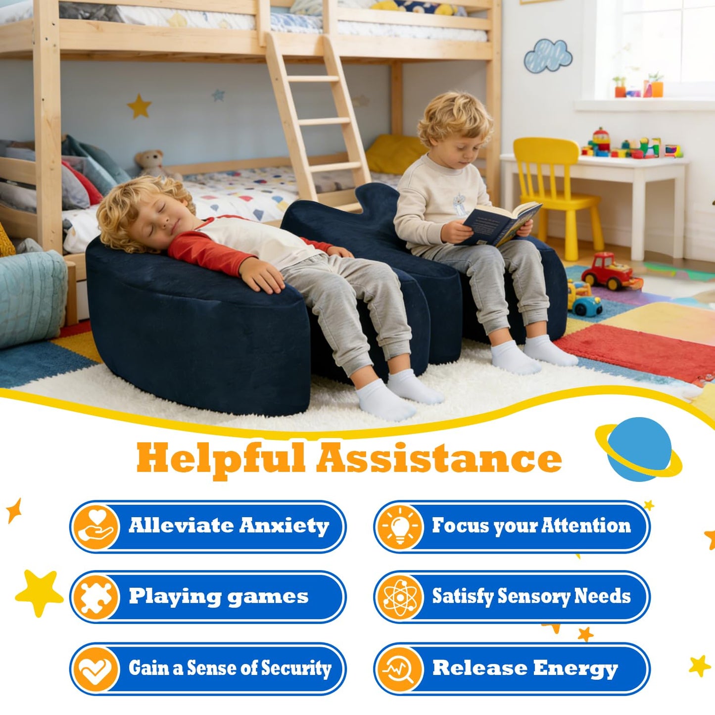Sensory Squeeze Chair for Kids, Calming Compression Seat with Gentle Rocking Motion, Adaptive Sensory Seating, Soft Velvet Chair with Removable & Machine Washable Cover (1 Seat & 1 Washable Cover)