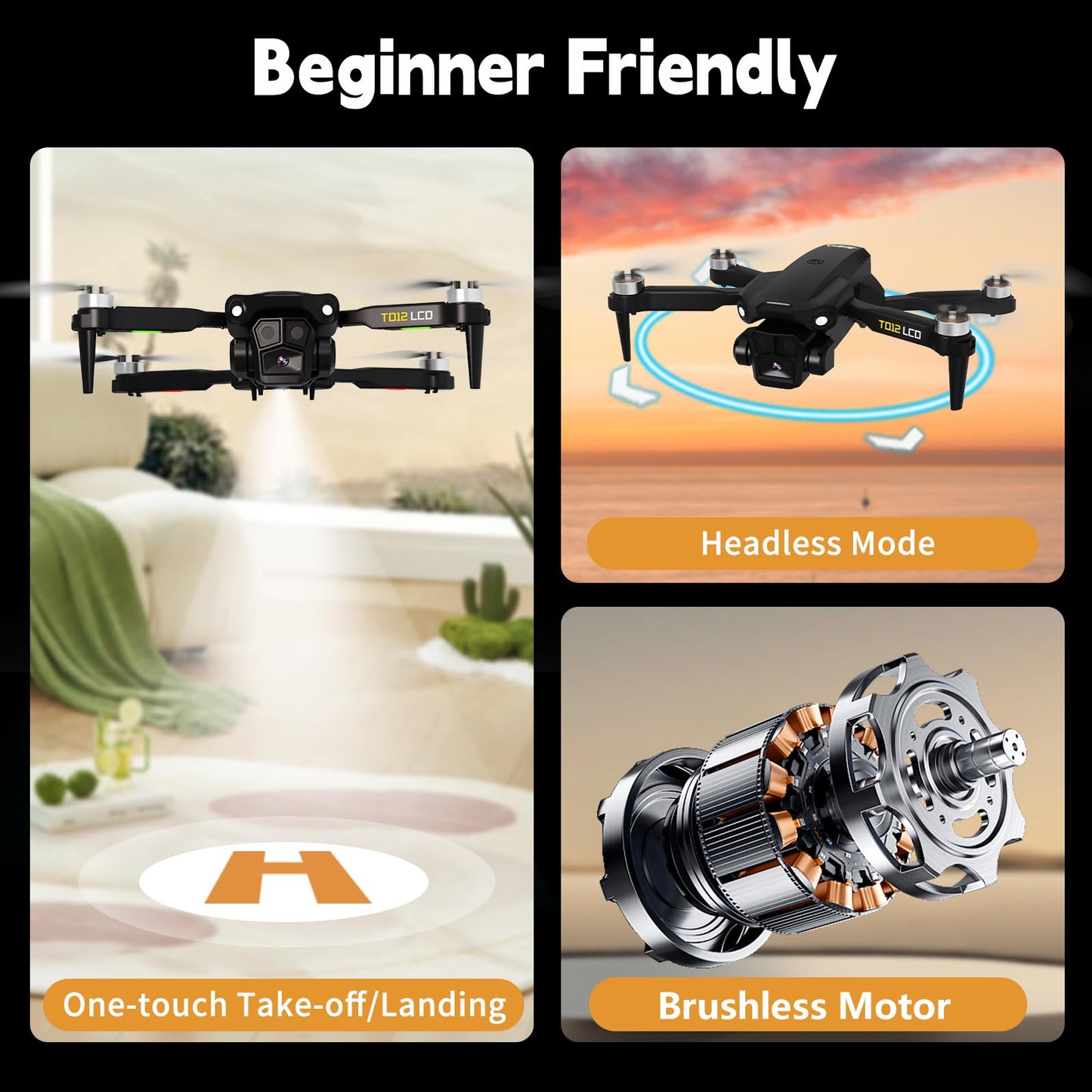 Toladrone TD12LCD Drone with LCD Screen Remote Control Brushless Motor WiFi Real-time Transmission Drones for Adults Drone with Camera Foldable Quadcopter for Beginners