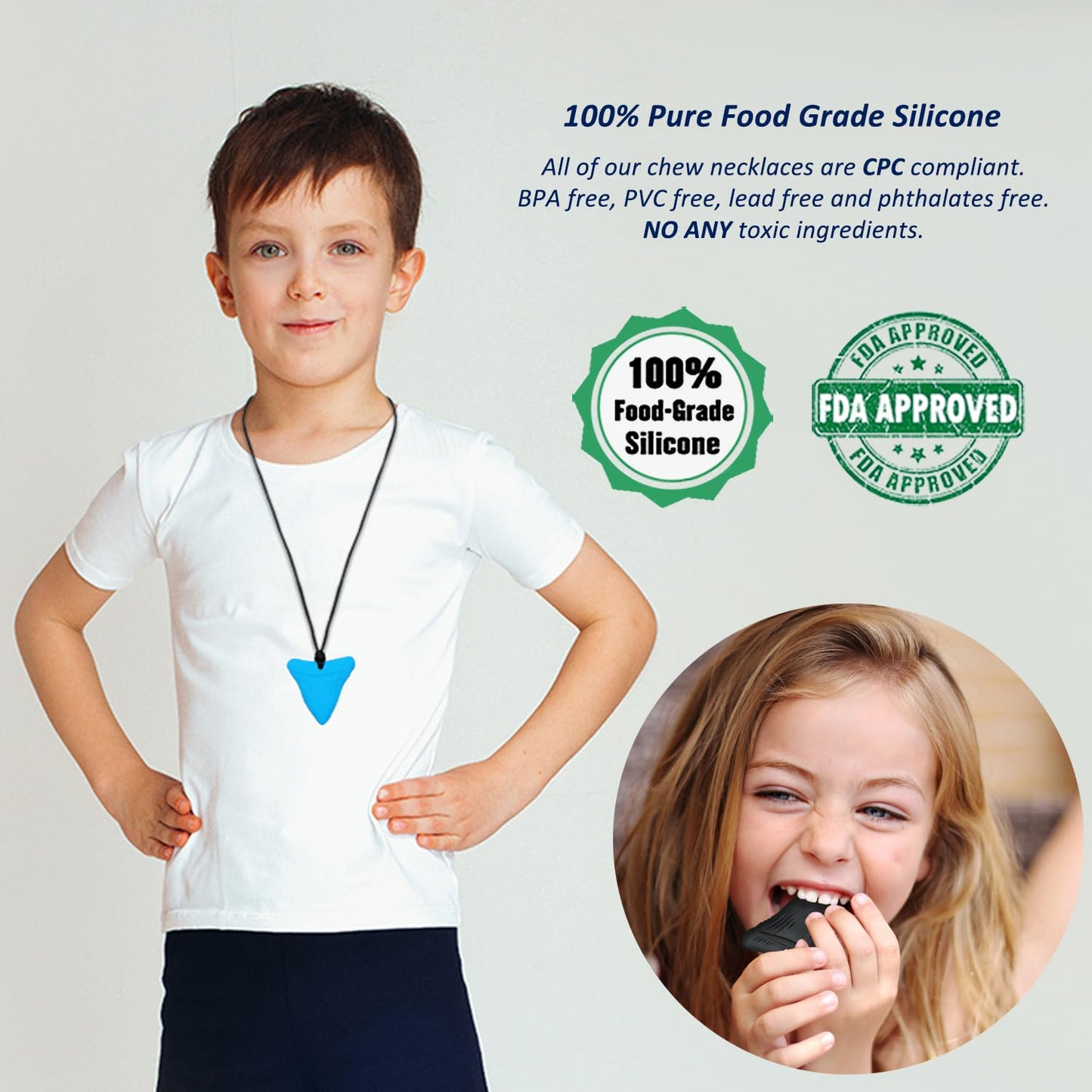Sensory Chew Necklaces for Kids, Shark Tooth Silicone Chewy Necklace 6 Pack for Autism/ADHD/SPD, Autism Sensory Toys Reduce Chewing Fidgeting for Boys Girls Adults Chewer