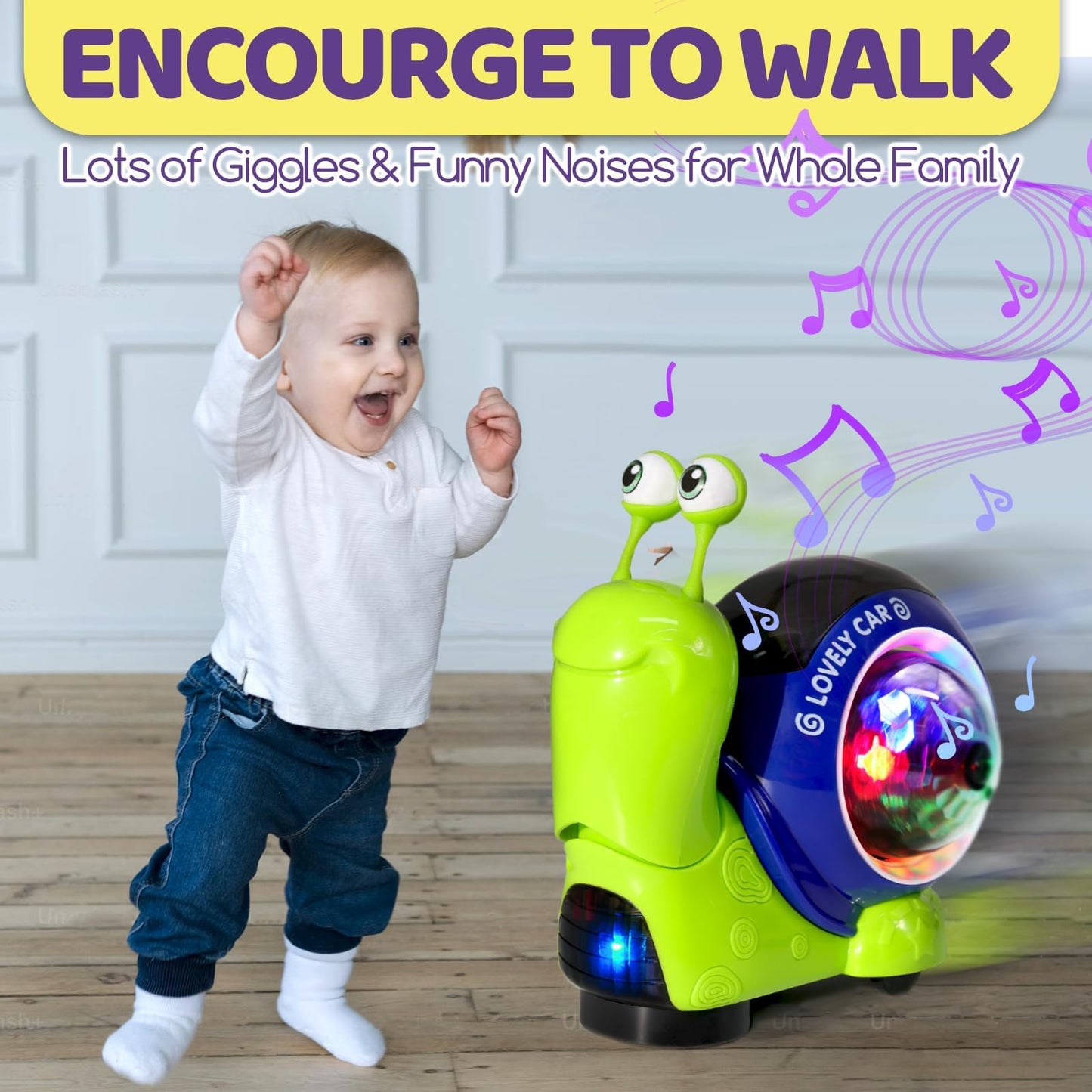 Hunfur Auto-Sensing Snail Crawling Toy,Dynamic LED Lights Music Interactive Toy for Baby Infant Boy Girl, Funny Birthday for Toddler