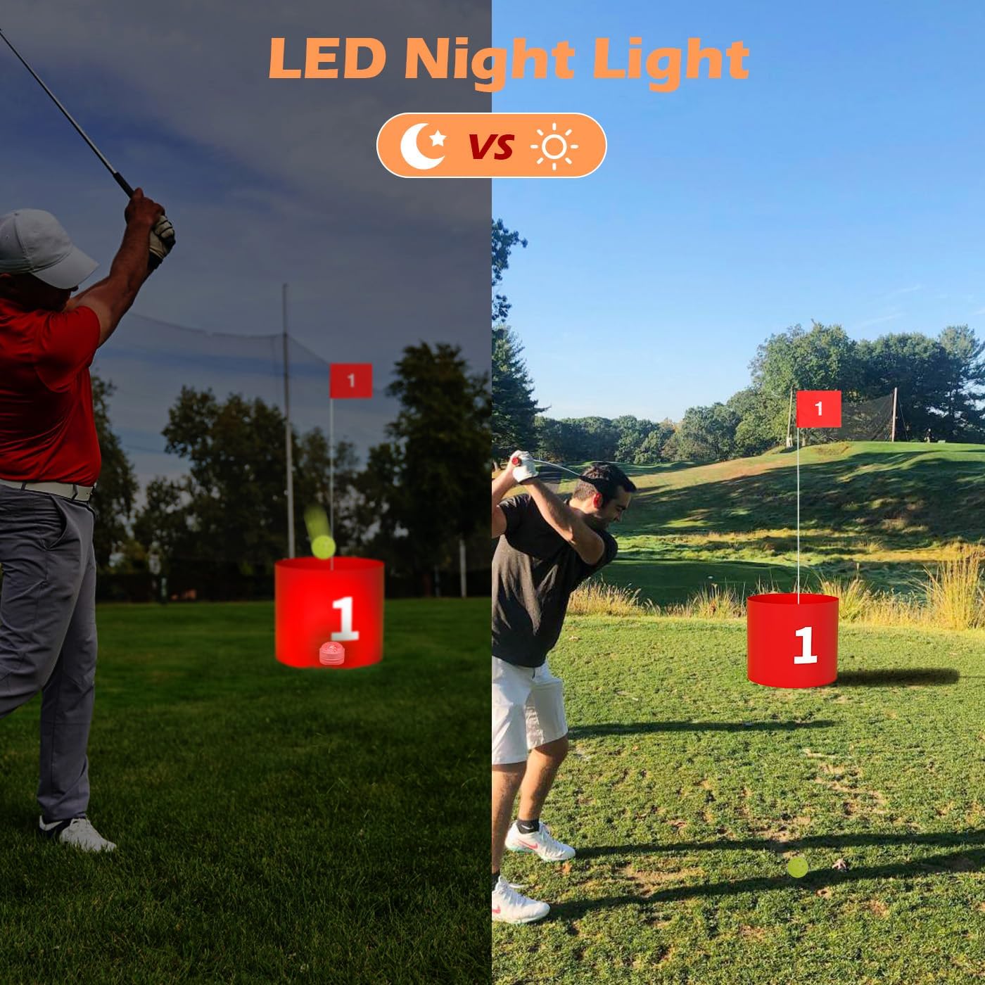 FOOING Golf Game LED with 2 Clubs, 9 Hole Practice Golf Backyard Game Set for Adults and Family Outdoor Indoor, Plastic Battle Yard Game with Balls and Flag for Lawn, Beach, Camping and Park