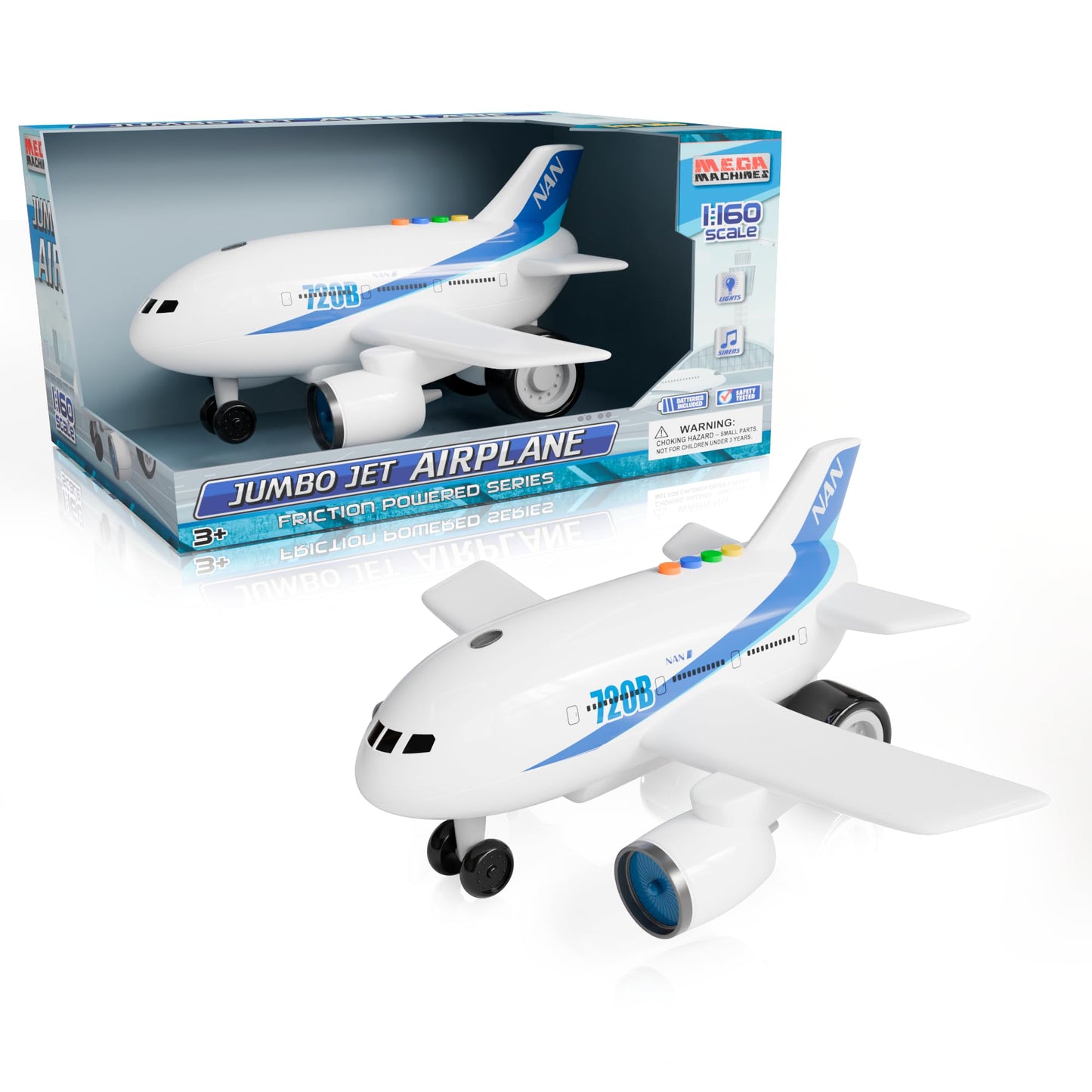 Lollipop Jumbo Jet Airplane for Kids - Friction-Powered Series with Lights, Sirens, and Realistic Scale for Toddlers Aged 3 and Up - Mega Machine for Fun and Imaginative Play