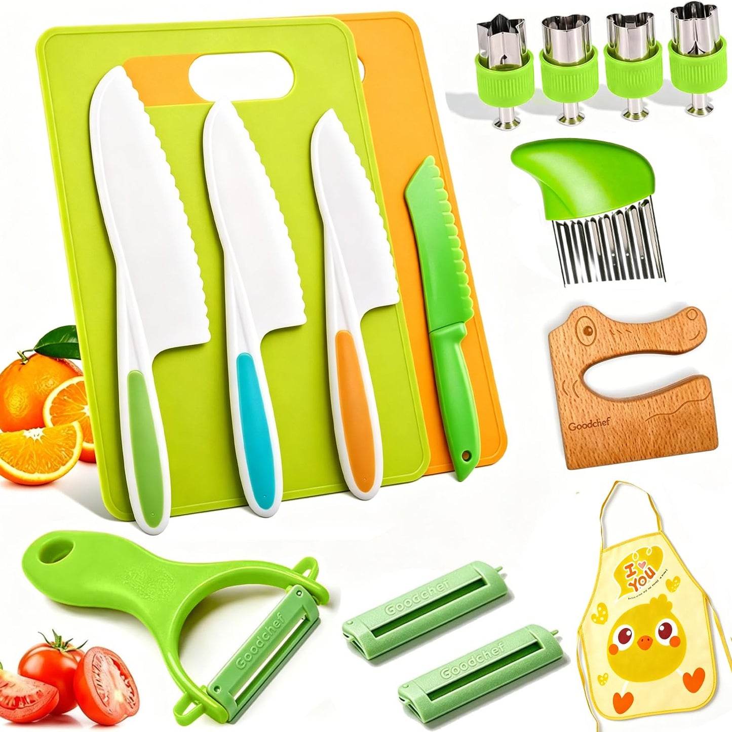 16PCS Kids Cooking Set with Safe Peeler – Montessori Kitchen Tools for Kids Real Kids Knife Set Child-Safe Plastic Knives Toddler Cooking Set Toy Suitable for Ages 3-10 for Toddler
