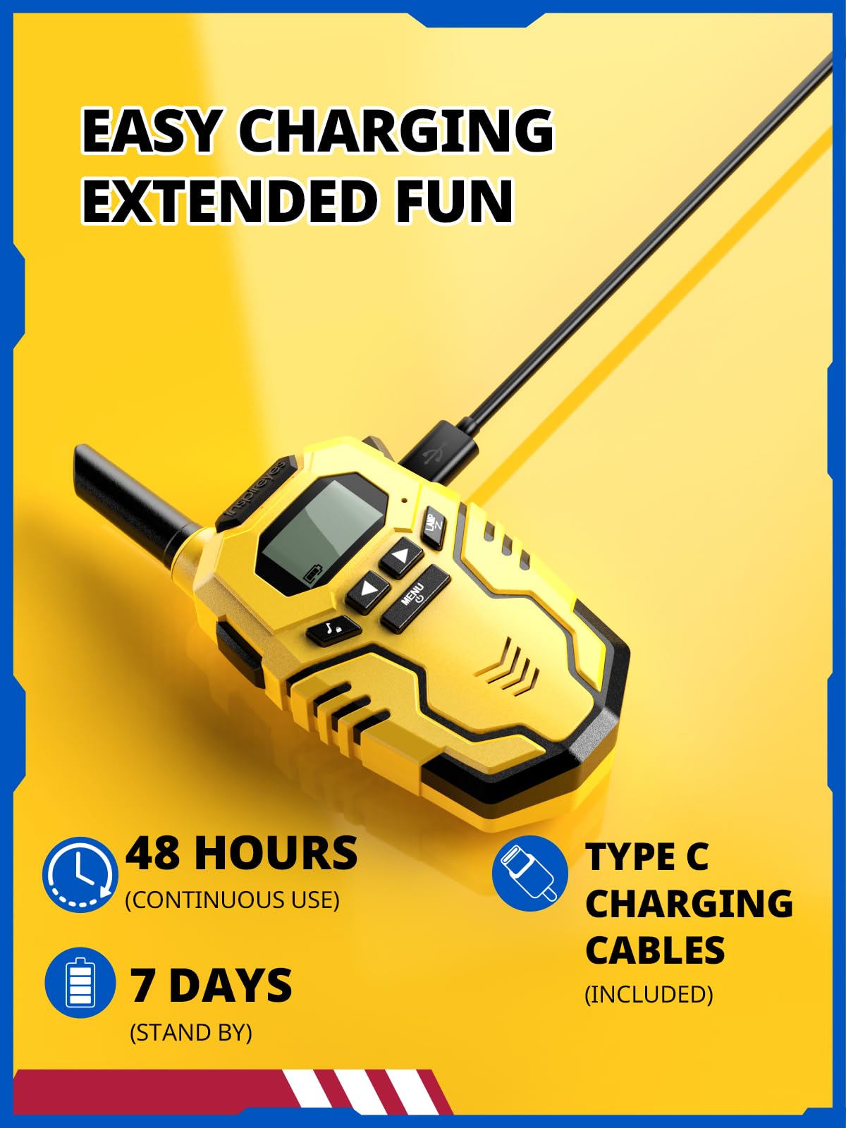 Inspireyes Walkie Talkies for Kids, Long Range 2 Way Radio, Outdoor Hiking Toys for 3-12 Year Old Chirstmas Birthday Gift for Boys, 4 Pack