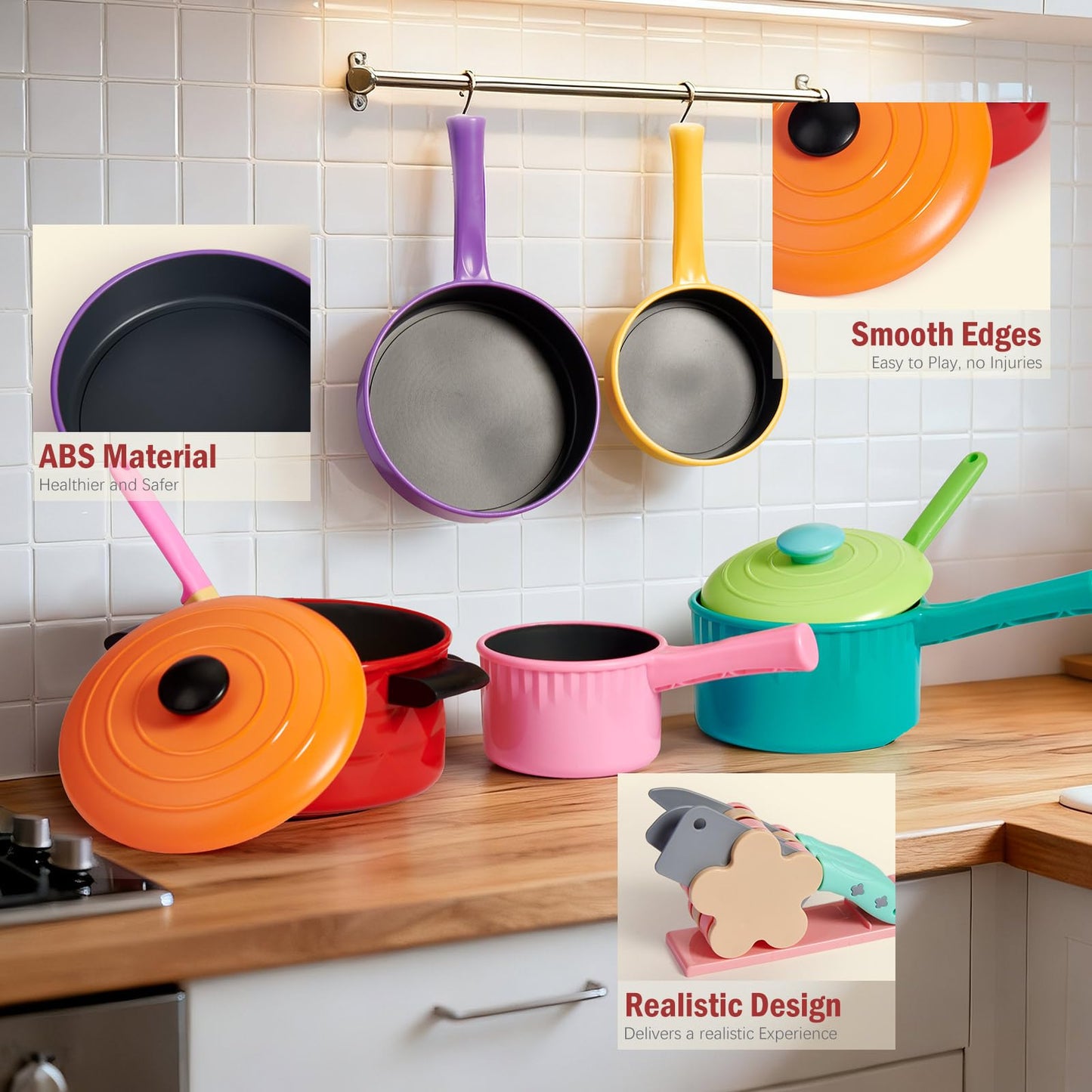 Lonico Pretend Play Kitchen Accessories for Toddlers 3-5, Play Food Sets for Kids Kitchen Toys with 5 Pots and Pans & Cooking Utensils & Toy Food, Birthday Gift for 3 4 5 Year Old Girls Boys