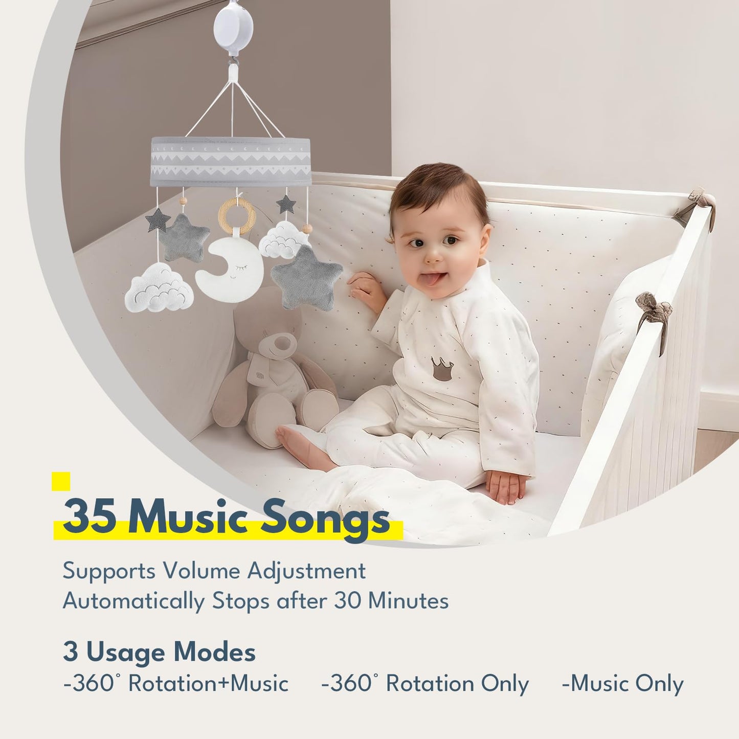 Lovvie & Joy Baby Crib Mobile,Mobile for Crib with 35 Lullabies and Stuffed Hanging Toys for Newborns Boys and Girls,Goodnight Moon Nursery Decor
