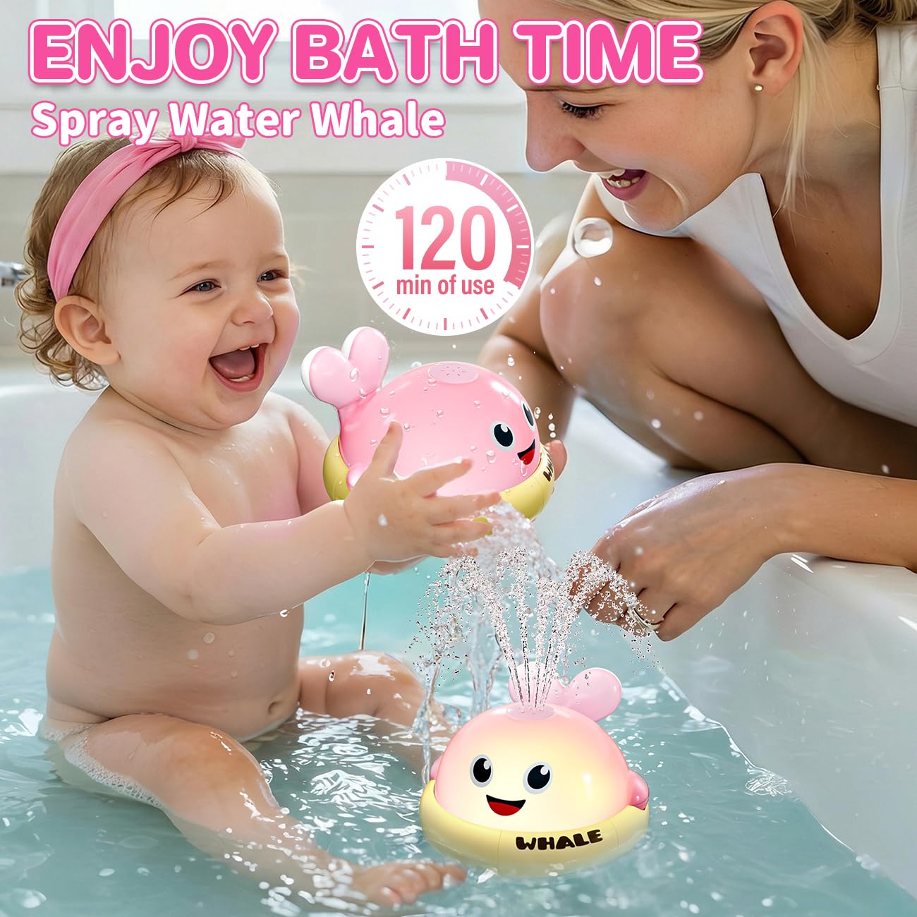 Baby Bath Toys, Light Up Rechargeable Whale Bath Toy Sprinkler for Kids 1-3, Toddler Outdoor Pool Water Table Bathtub Toys for Girl & Boy 6-12-18 Months, Birthday Gifts for Girls 1 2 3 Year Old