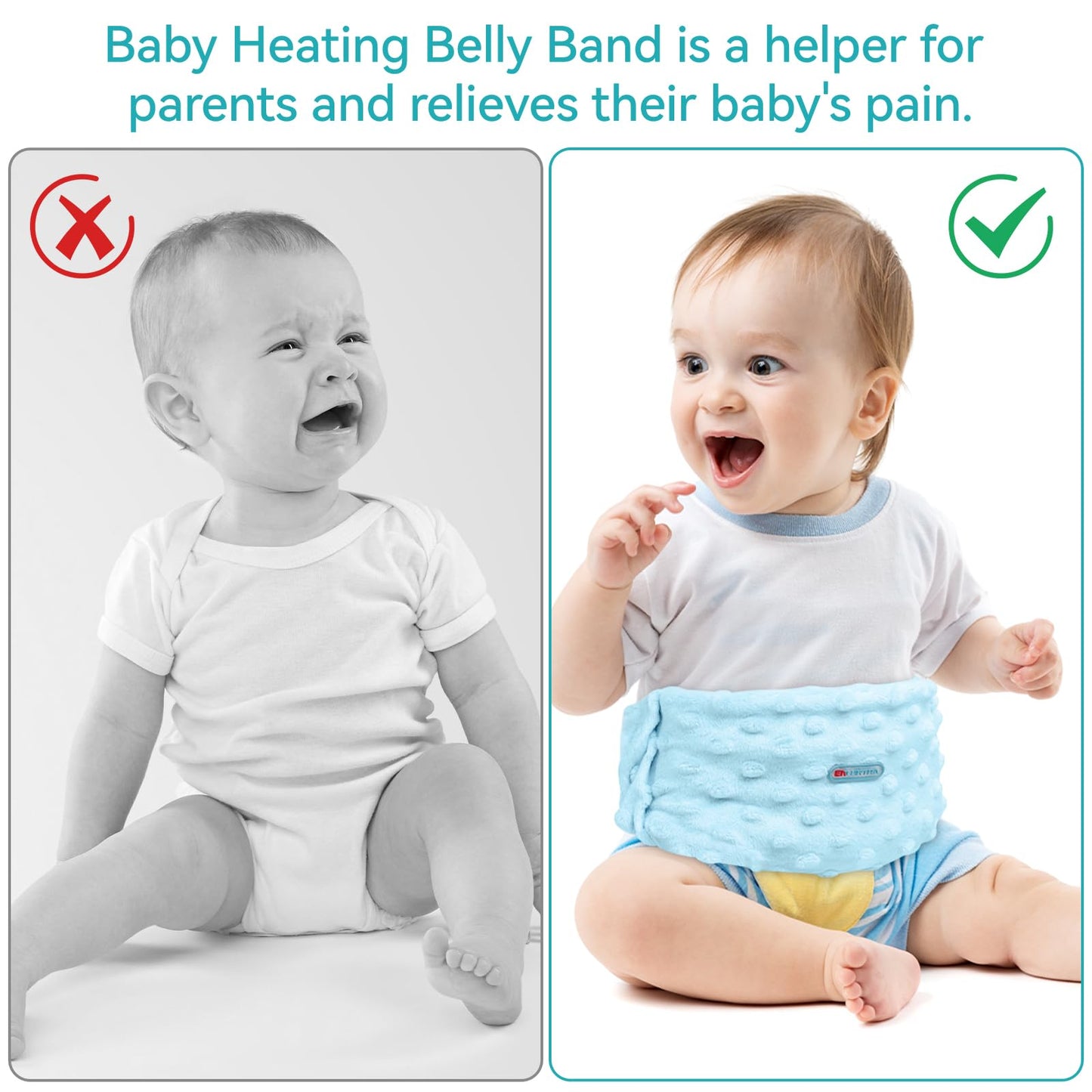 Colic and Gas Relief for Newborns and Infants, Flaxseed Heated Tummy Wrap - Microwaveable Baby Heating Pad with Soothing Warmth, Natural Relief for Gas and Upset Stomach, Bule