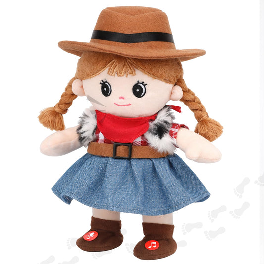 Hopearl Talking Singing Cowgirl Repeats What You Say Girl Walking Doll Electric Interactive Animated Toy Speaking Plush Buddy Gifts for Toddlers, 8''