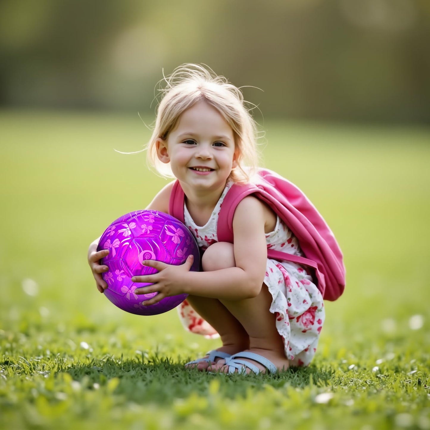 PP PICADOR Soccer Ball Size 4 Glitter Pink - Kids Aged 4-6 6-8 8-12 Outdoors Sports Training Ball Recreation Playing Ball Teens Girls Boys Children Youth Back to School Birthday(Purple Bow)