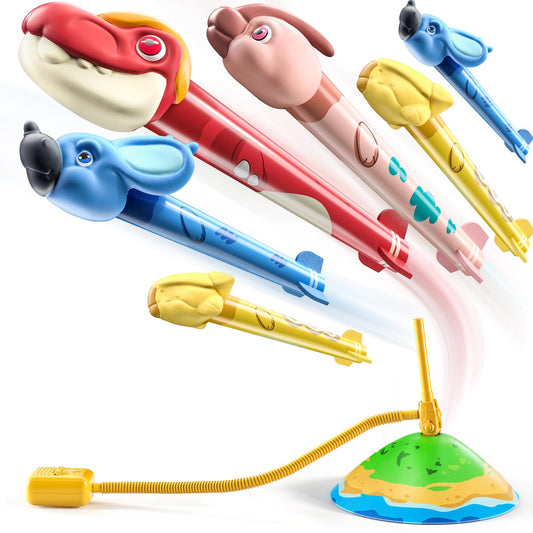 TEMI Dinosaur Rocket Launcher - 6 Dino Rockets, Launch up to 100 ft, Fun Outdoor or Indoor Kids Toy for Boys & Girls Age 3-7, Dinosaur Toy, Birthday Gift for Kids Age 4-8