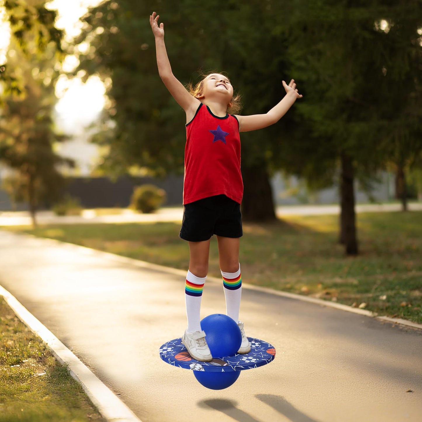 WinnerWhy Pogo Trick Ball for Kids, Up to 160lbs, Pogo Stick Jumper for Boys Girls Balance Bounce Board Ball with Pump Safe Fun Indoor Outdoor Gift Toy for Christmas(Blue, Orange,Sporty Style)