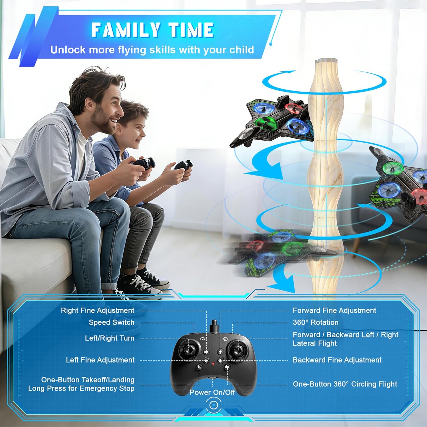 Merimon Foam RC Plane for Kids Adults, Remote Control Airplane with 3 Rechargeable Batteries, Cool Led Light and 360° Flip, Stunt RC Jet Plane Toy Gift for Kids 6+ (Olive Green-3 Batteries)