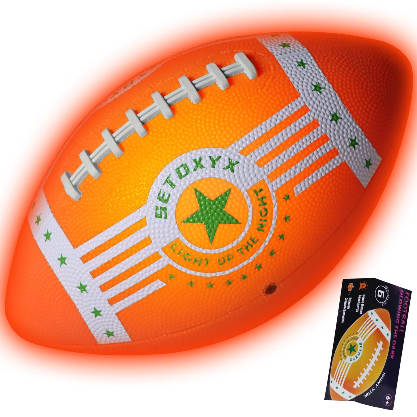 SETOXYX Glow in The Dark Football, Light Up Football for Night Outdoor Sports Games, Official Size 6, Gifts for Boys Teens, Birthday Gift Ideas Toys for Boys Ages 7 8 9 10 11 12 13 14 15