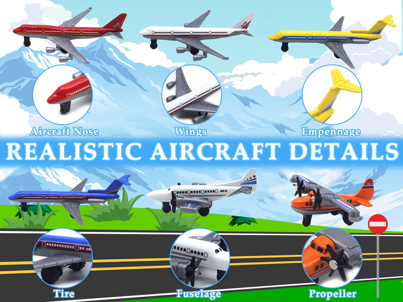 Crelloci Toy Airplane 6 Pack Mini Diecast Aircraft, Playset Includes Glider and Airlines Planes for Birthday Party Favor Toys for Kids Boys and Girls