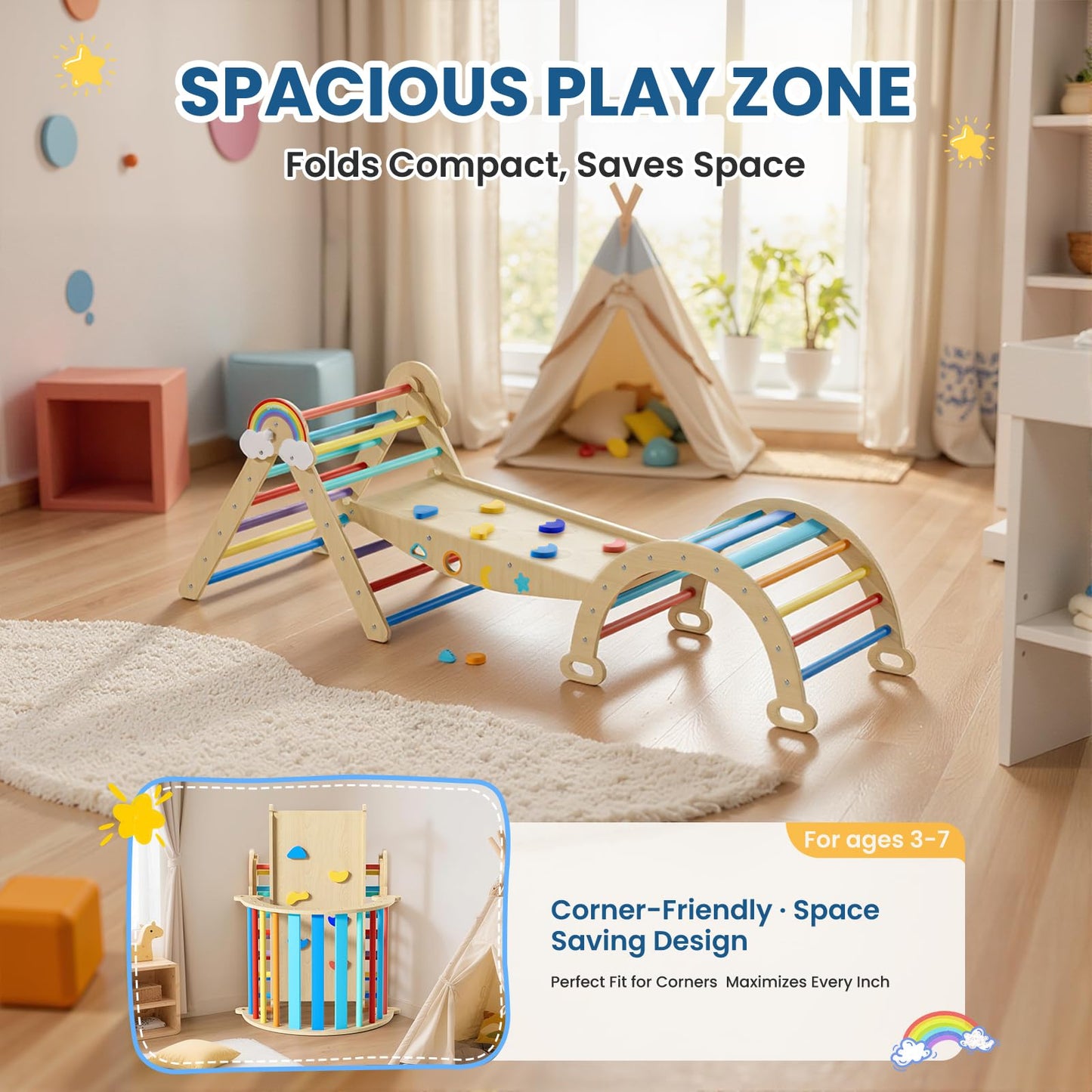 Duwenem Pikler Triangle Set, 10in1 Toddler Climbing Toys Indoor, Montessori Kids' Indoor Climbers & Play Structures with Arch&Ramp&Ladder, Indoor Baby Climber for Montessori Toys