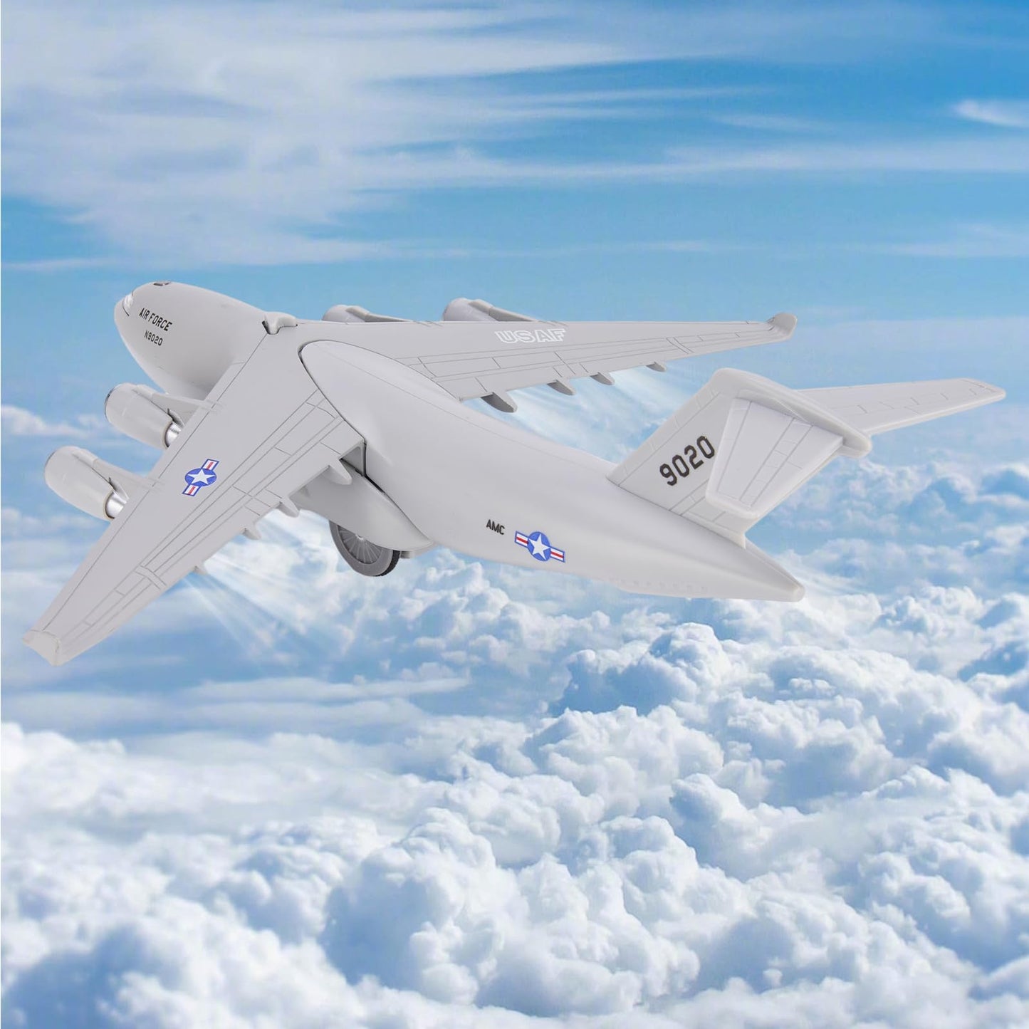 Crelloci Air Force Diecast Plane Toy with Lights & Sounds Pull Back, Grey Metal Military Model Airplane, Army Aircraft Fighter Toy, Play Vehicle for Kids Boys Toddlers Ages 3+