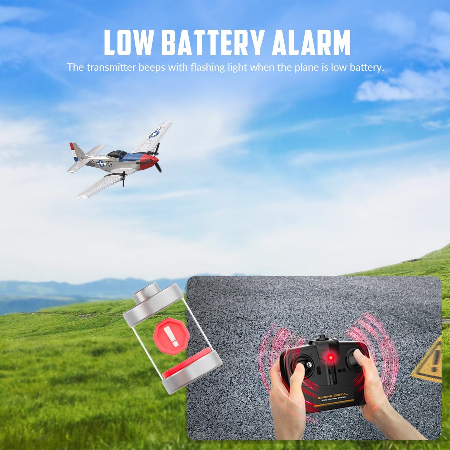 volantexrc RC Plane 3 Channel Remote Control Airplane Fighter Toys, 2.4GHz 6-axis Gyro Stabilizer RTF Glider Aircraft Plane, Easy to Fly for Adults Beginners (P-51D Mustang)