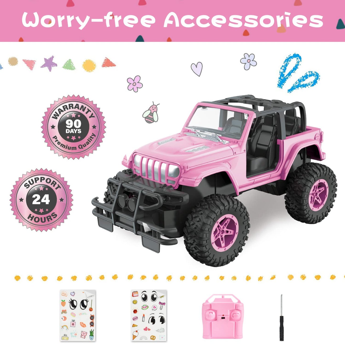 NQD RC Cars with DIY Sticker, Pink Remote Control Car for Girls, 2.4Ghz Jeep RC Trucks, Little Girl Toys Birthday Xmas for 3 Years Old and Up