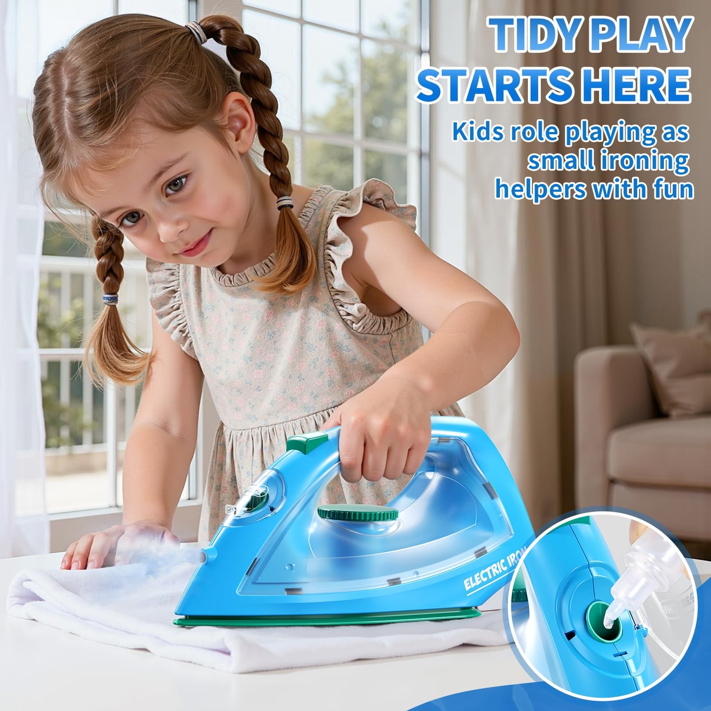 KIZONLY Toy Cleaning Set for Toddlers 1-3, Kids Cleaning Toy with Toddler Vacuum Cleaner, Toy Washing Machine, Small Iron, Light and Sound, Pretend Play Birthday Gifts for 3 4 5 6 7 8 Year Old Girl
