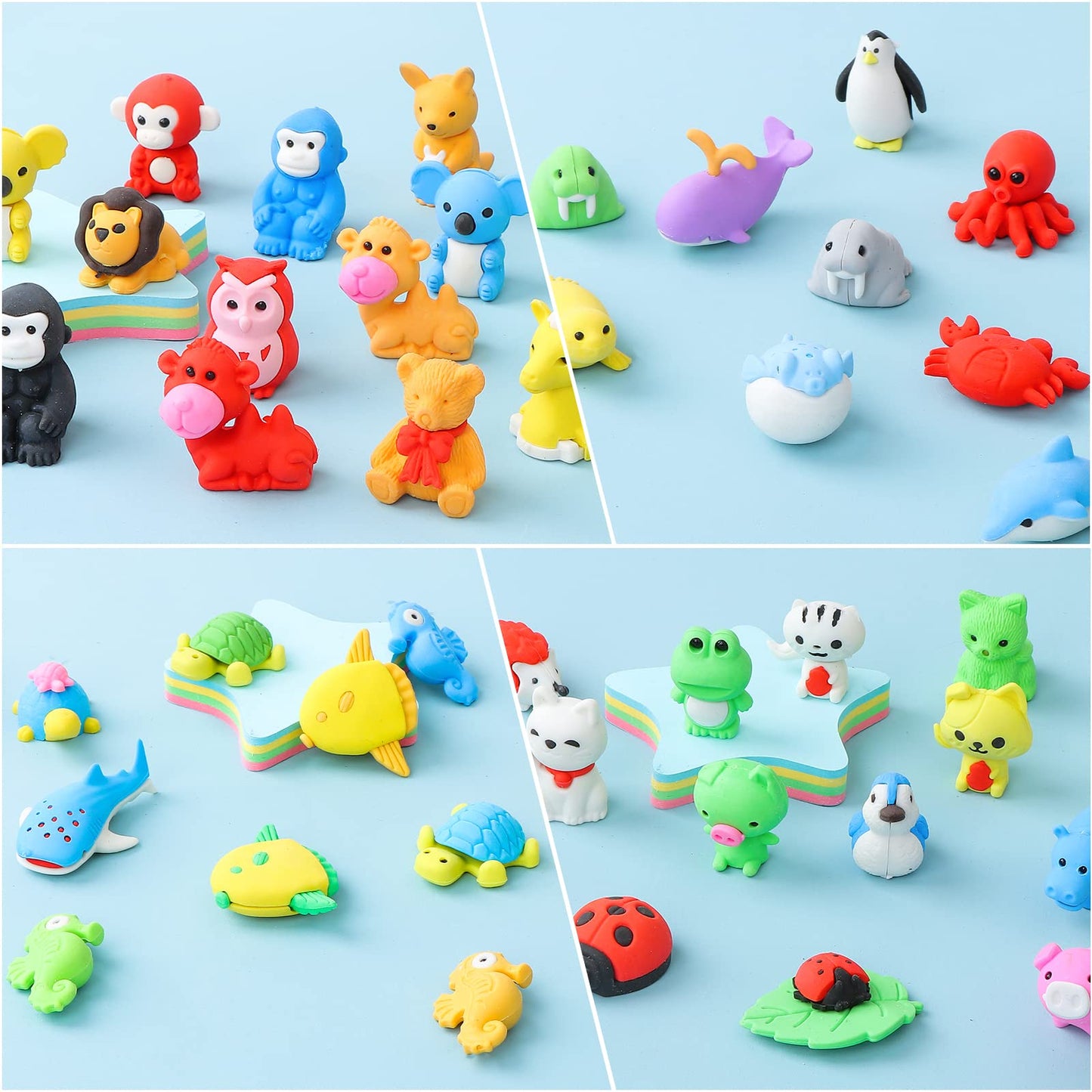 Kleeblatt 40Pcs Animal Erasers Desk Pets for Kids Assembled Eraser 3D Puzzle Erasers Classroom Prizes,Class Pets,Party Favors