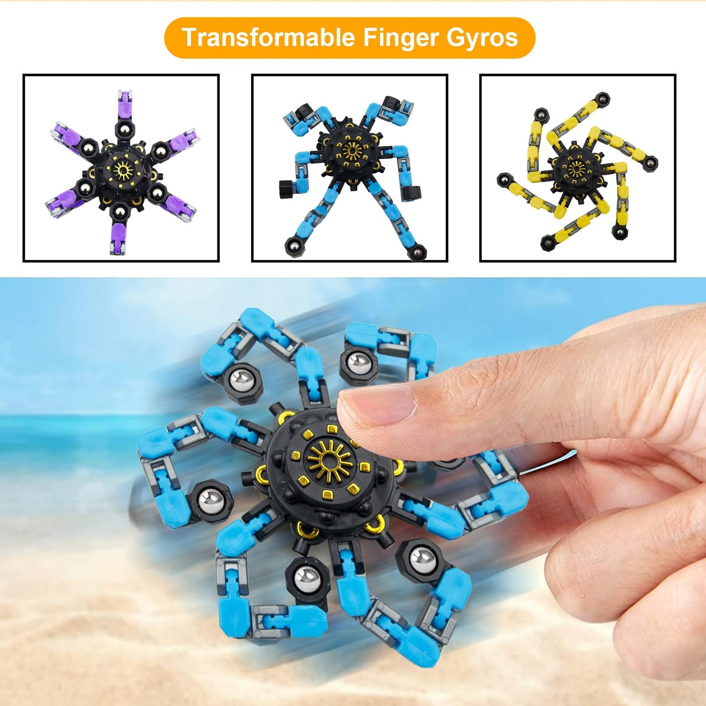 Easter Basket Stuffers Transformable Fidget Spinner for Kids and Adults,Deformable Chain DIY Robot Spinner Sensory Toy, Stress Relief Fingertip Gyros Party Favors (Fidget Toys 15PC)
