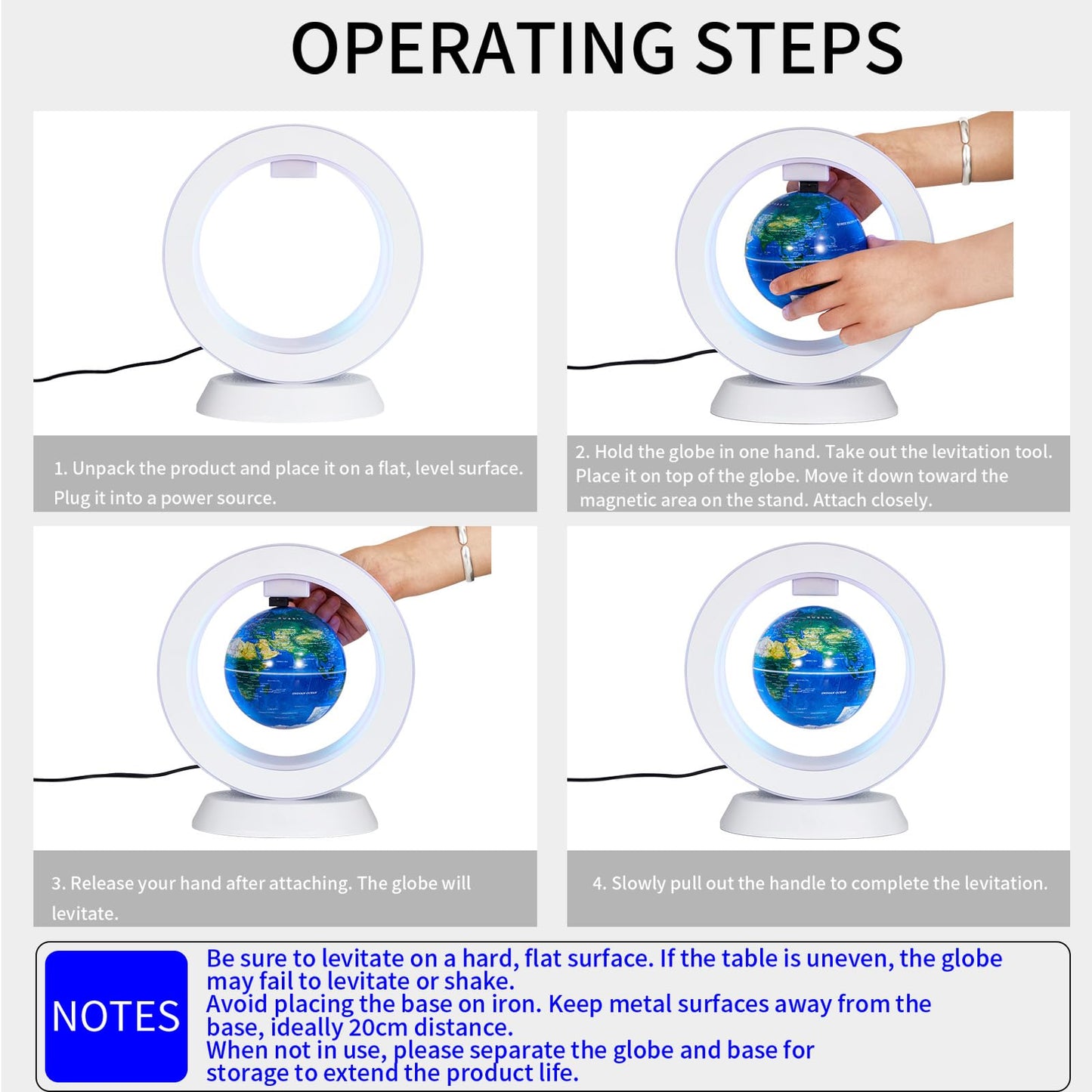 Magnetic Levitation Bluetooth Speaker Constellation Lamp Spinning Floating World Globe For Kids Learning Or Men Boss Office Desk Accessories Decor,Cool Tech Gadgets Unique Desk Toy Gift For Teens