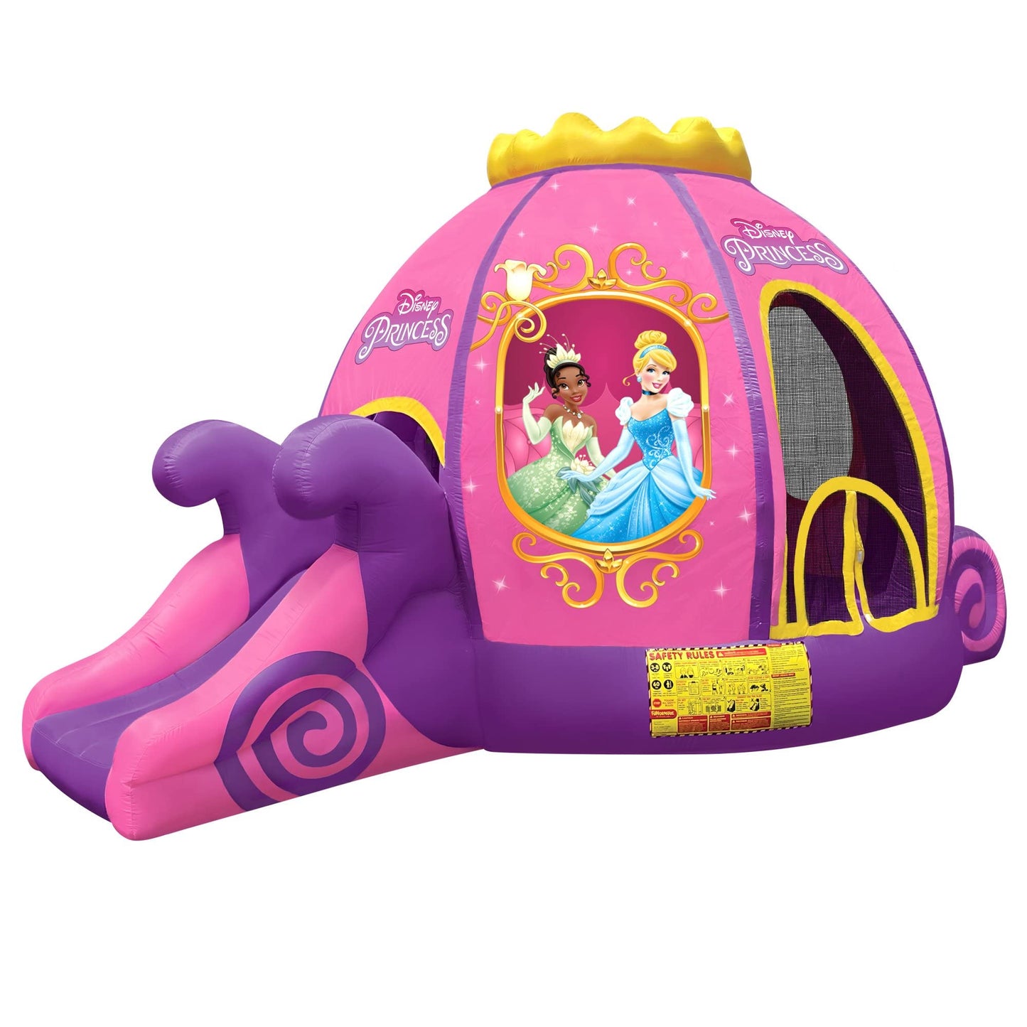 Funormous Disney Princess Carriage Inflatable Pink Bounce House with Slide and Ball Pit, Indoor Outdoor Bouncy Castle with Air Blower Kids Ages 3-8