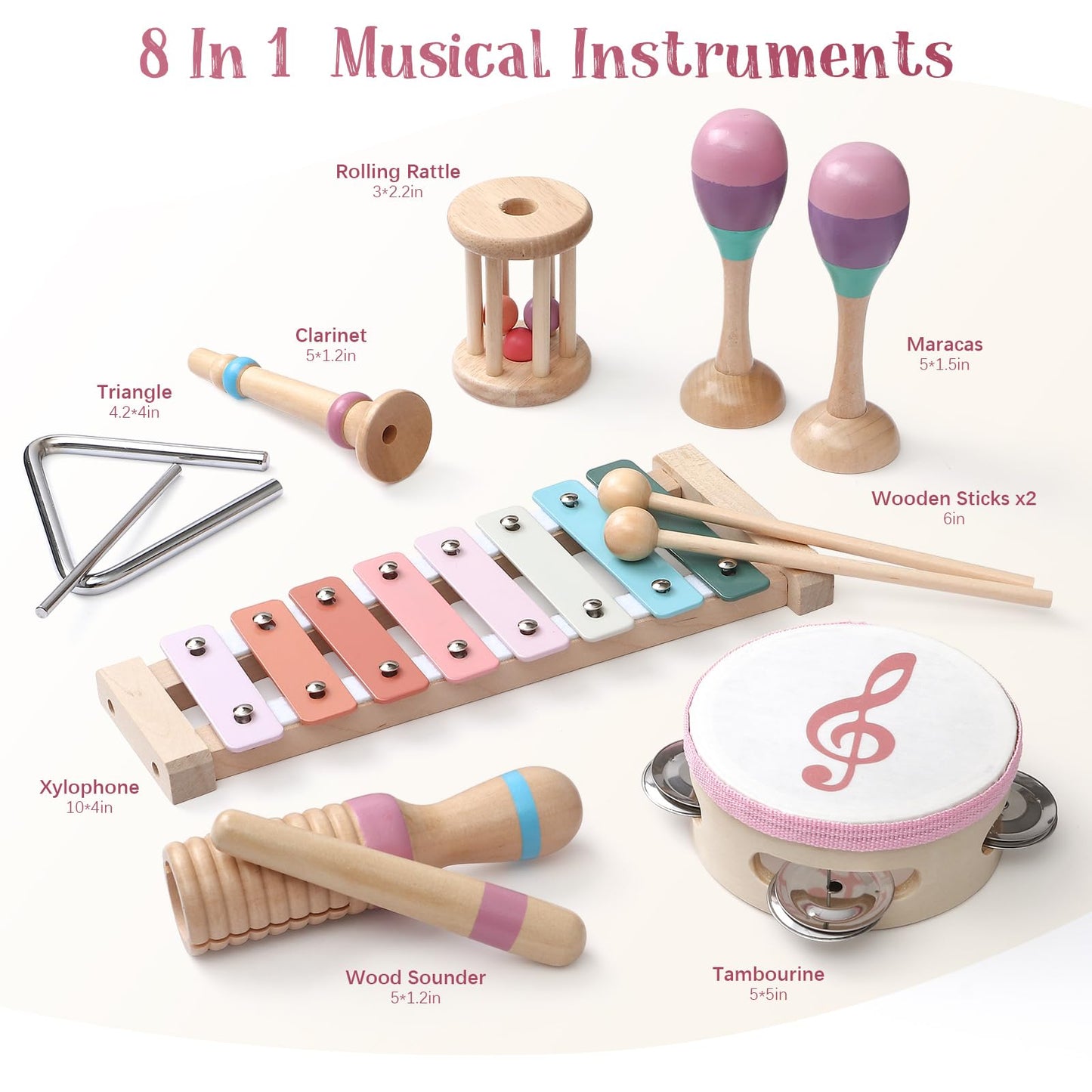 Toyssa Baby Musical Instruments, Montessori Wooden Musical Toys for Toddlers 2-3 with Xylophone Maracas Tambourine and Gift Box Kids Preschool Educational Birthday Gifts for 2 3 4 5 Year Old