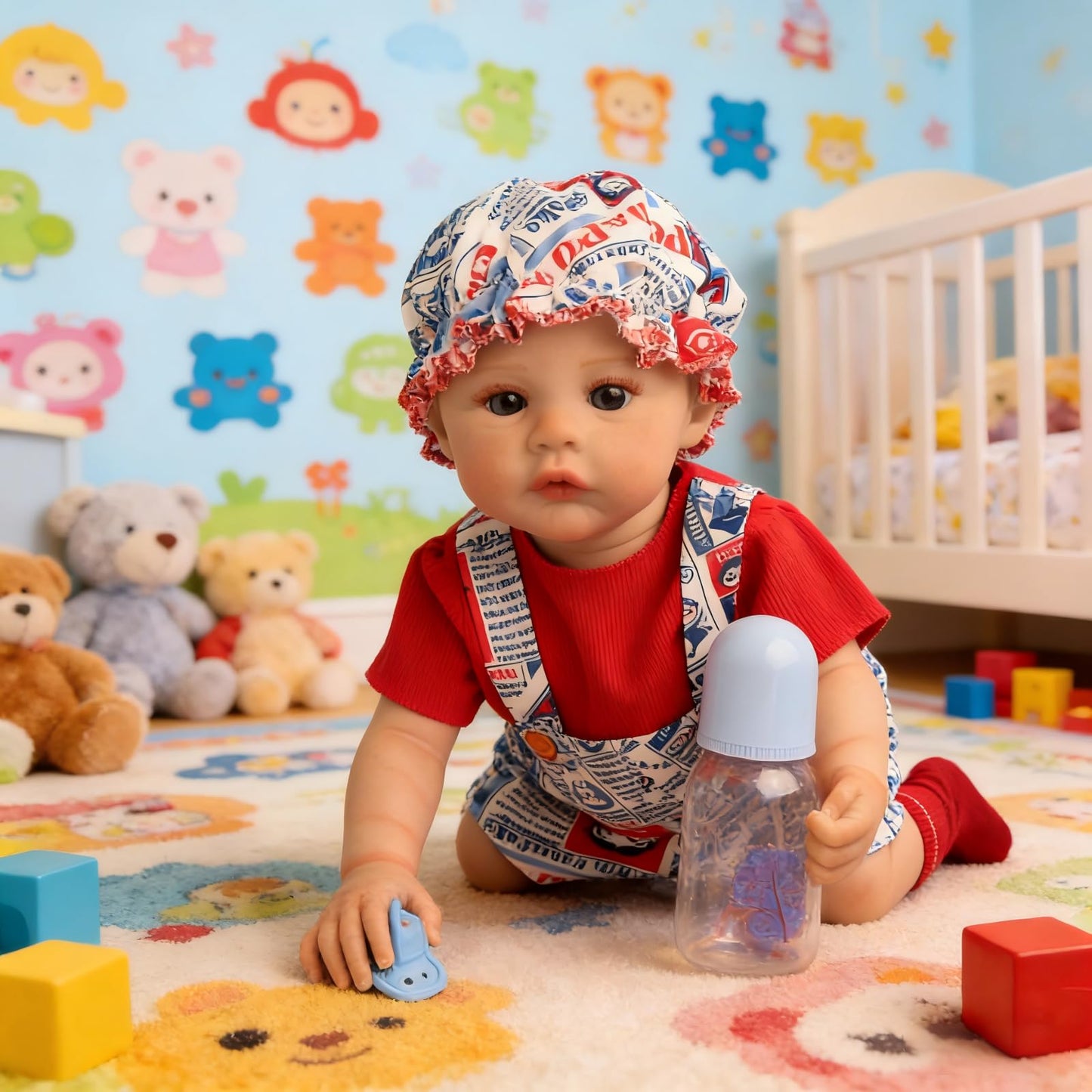 PUAMUBUA Reborn Baby Dolls,18 Inch Realistic Baby Doll Girl,Muñecas De Siliconawith Cute Soft Vinyl Body, Real Baby Doll Newborn Lifelike Baby Gift with Accessories for 3+ Years Old Kids (Red)